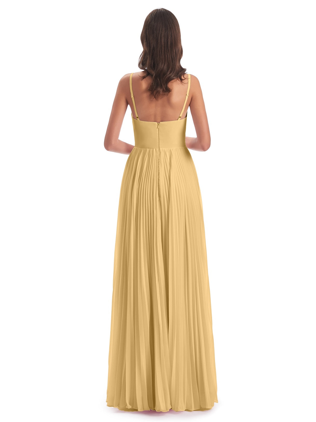 Jazlynn A-Linie Bodenlange Spaghetti-Trägern Chiffon Lange Brautjungfernkleider