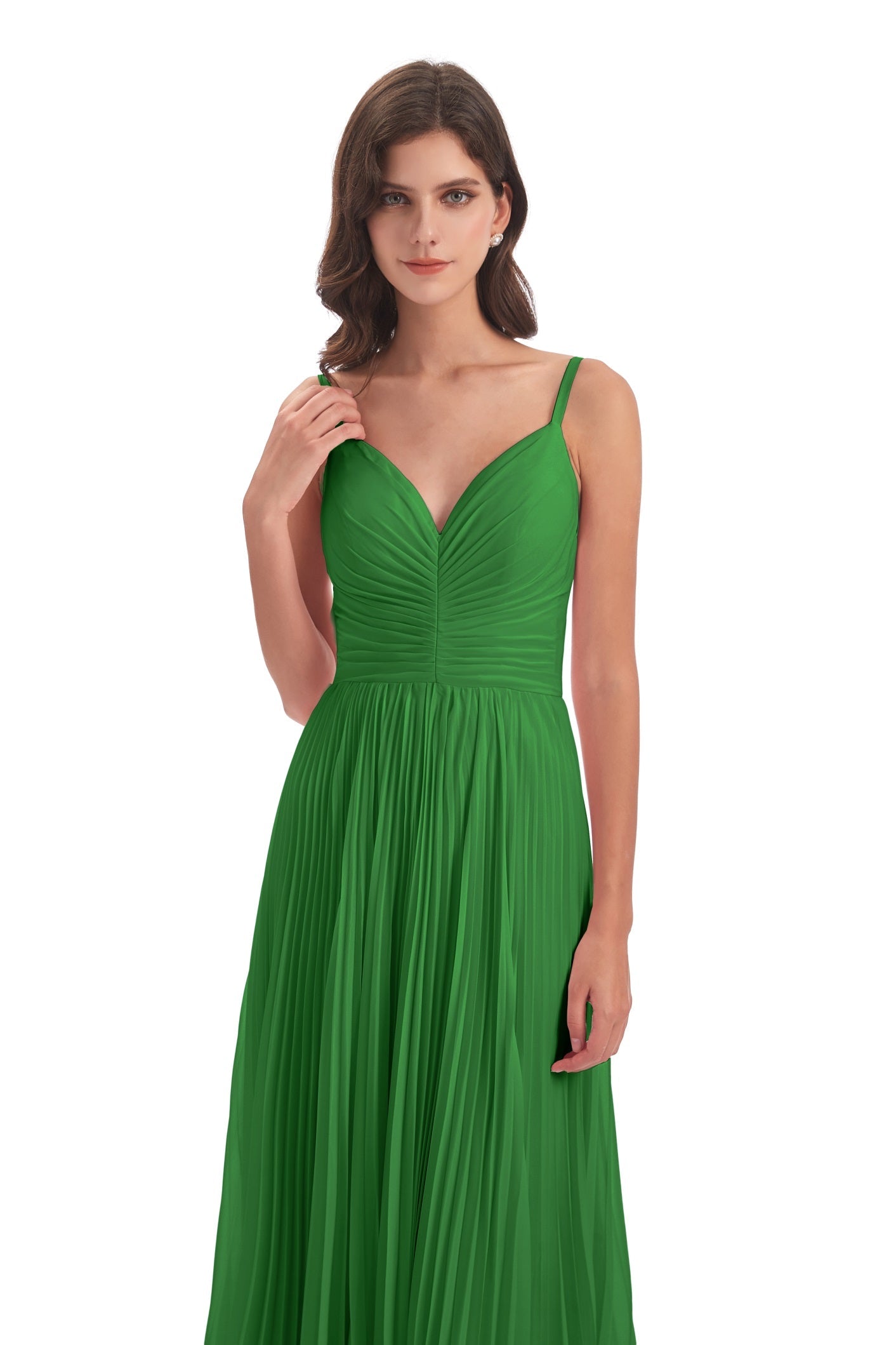 Jazlynn A-Linie Bodenlange Spaghetti-Trägern Chiffon Lange Brautjungfernkleider