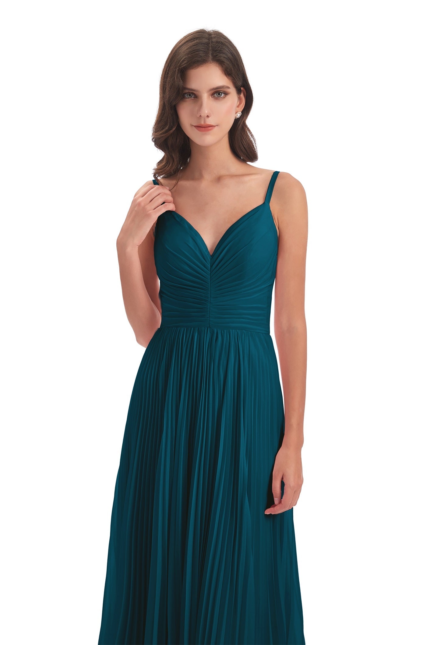 Jazlynn A-Linie Bodenlange Spaghetti-Trägern Chiffon Lange Brautjungfernkleider