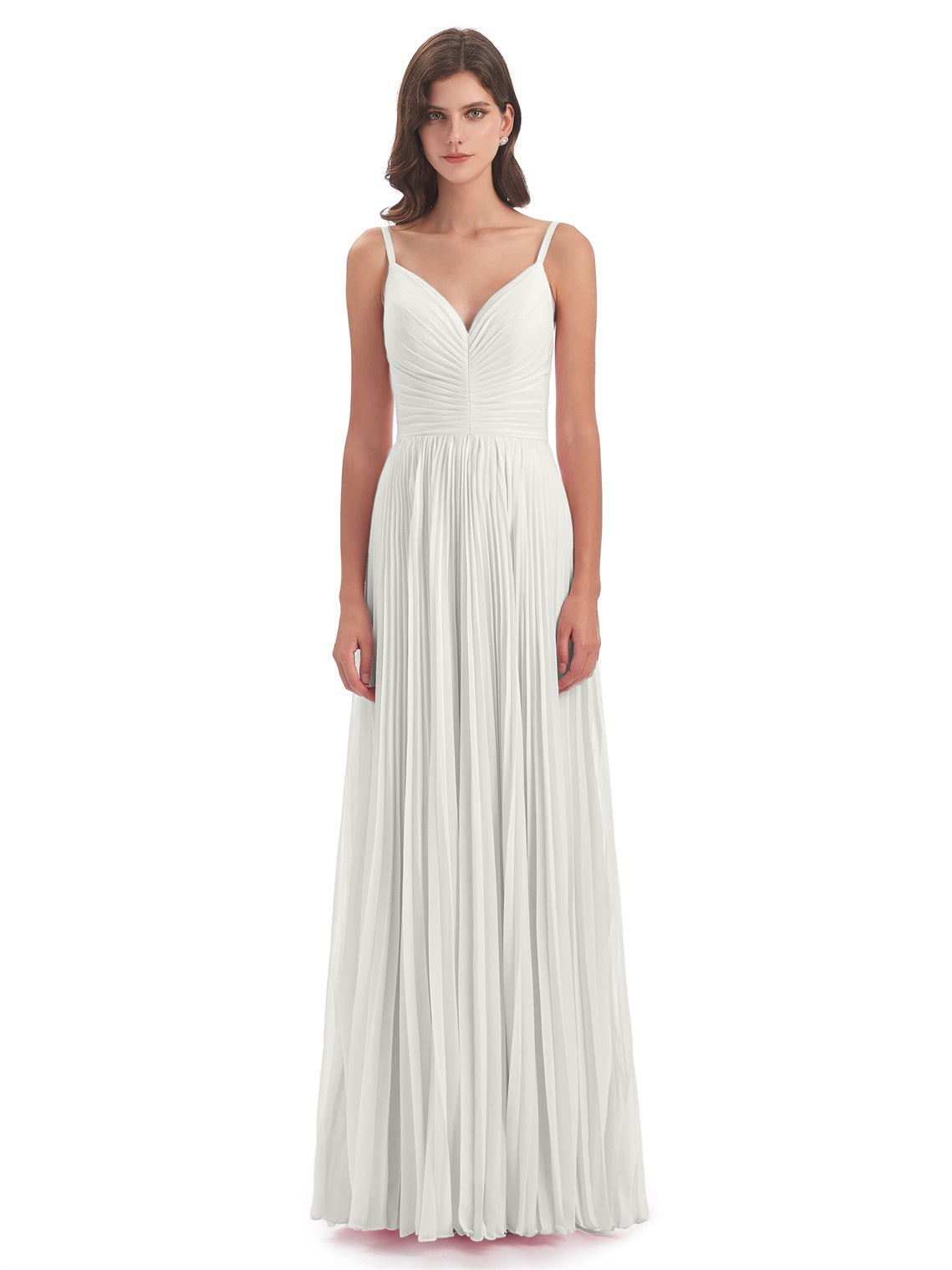 Jazlynn A-Linie Bodenlange Spaghetti-Trägern Chiffon Lange Brautjungfernkleider