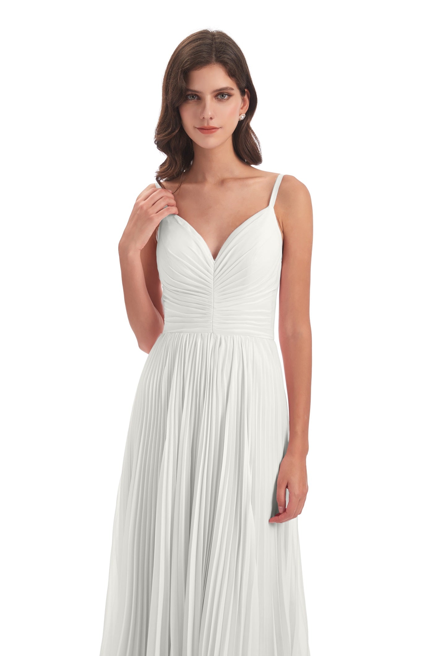 Jazlynn A-Linie Bodenlange Spaghetti-Trägern Chiffon Lange Brautjungfernkleider