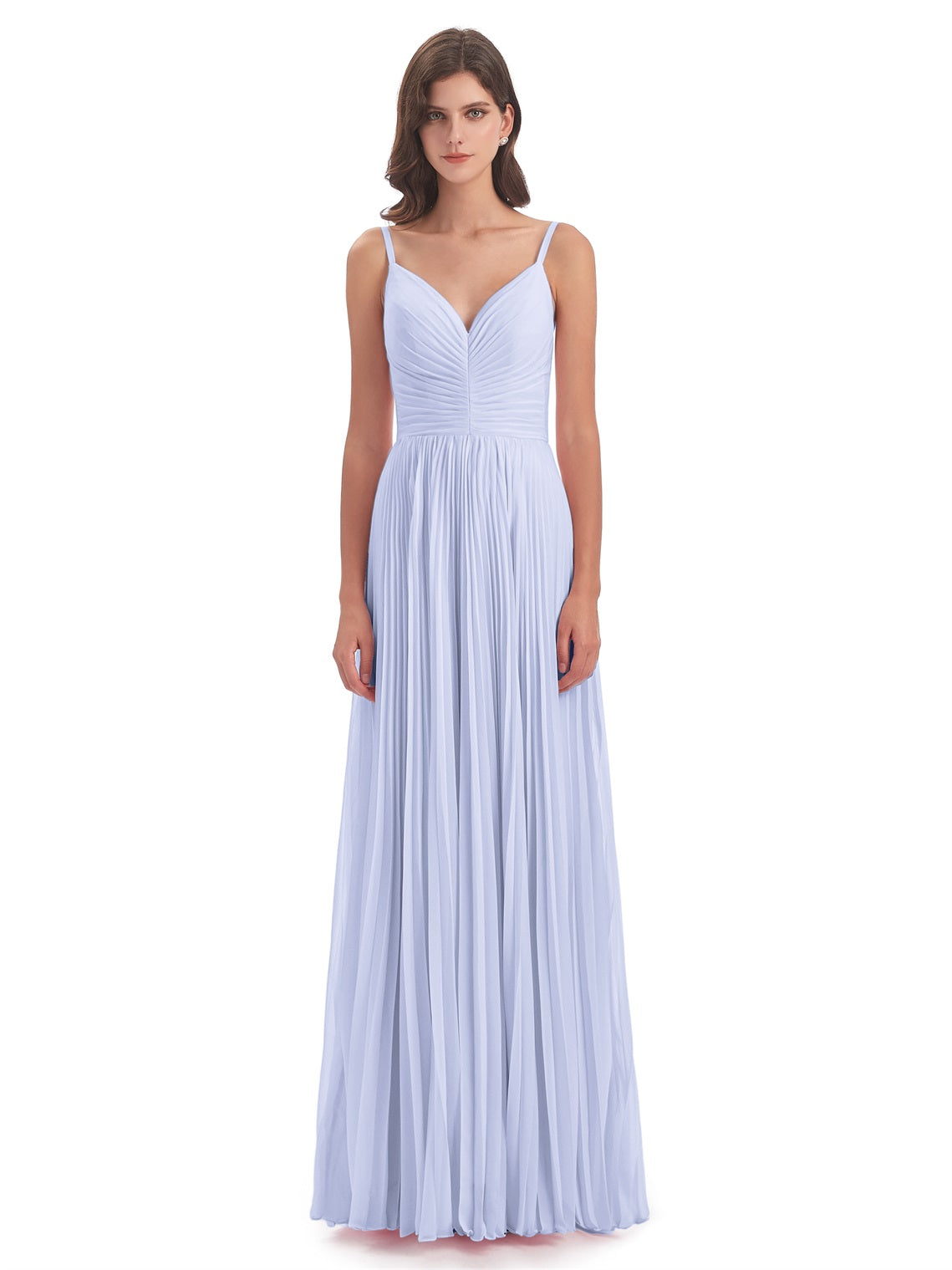Jazlynn A-Linie Bodenlange Spaghetti-Trägern Chiffon Lange Brautjungfernkleider
