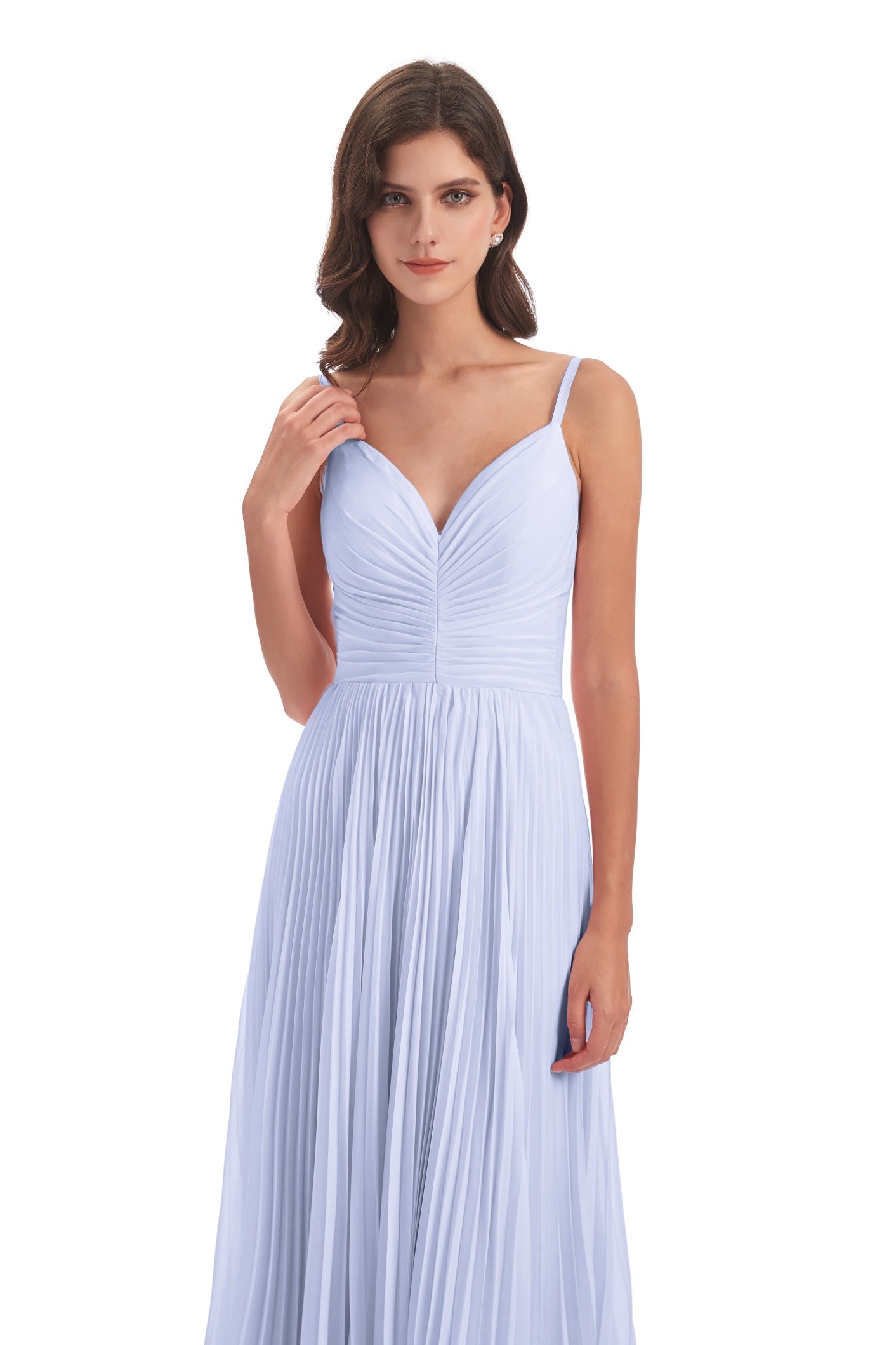 Jazlynn A-Linie Bodenlange Spaghetti-Trägern Chiffon Lange Brautjungfernkleider
