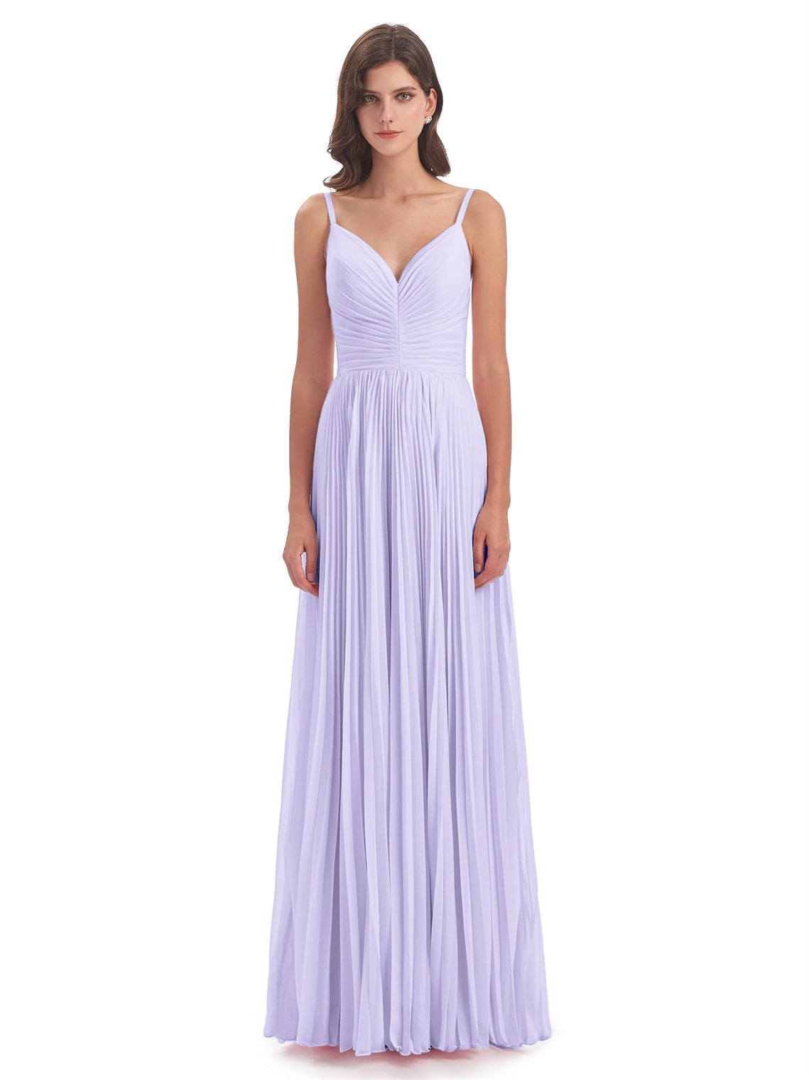 Jazlynn A-Linie Bodenlange Spaghetti-Trägern Chiffon Lange Brautjungfernkleider