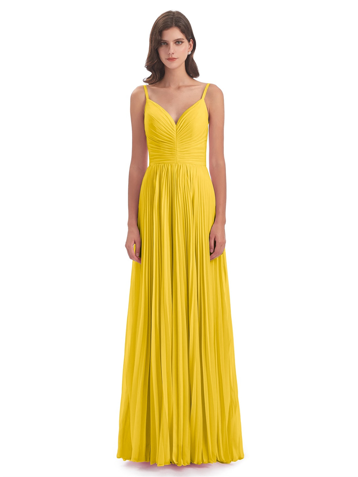 Jazlynn A-Linie Bodenlange Spaghetti-Trägern Chiffon Lange Brautjungfernkleider