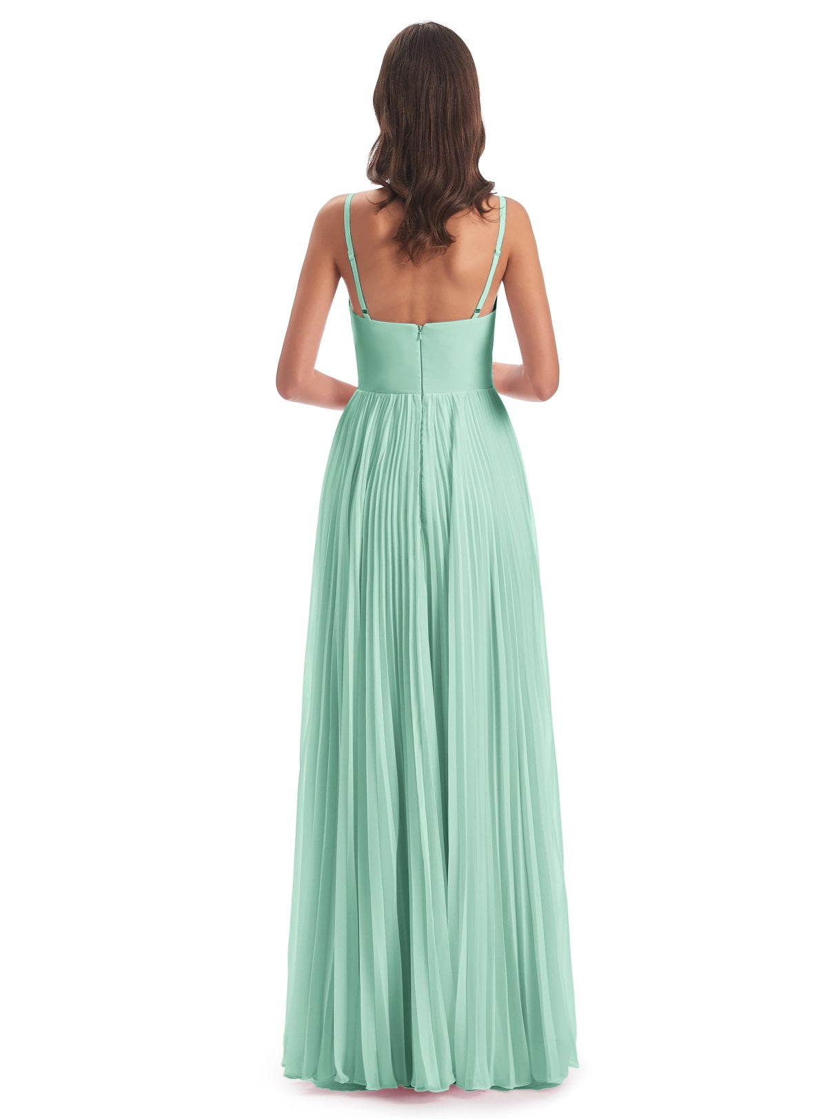 Jazlynn A-Linie Bodenlange Spaghetti-Trägern Chiffon Lange Brautjungfernkleider