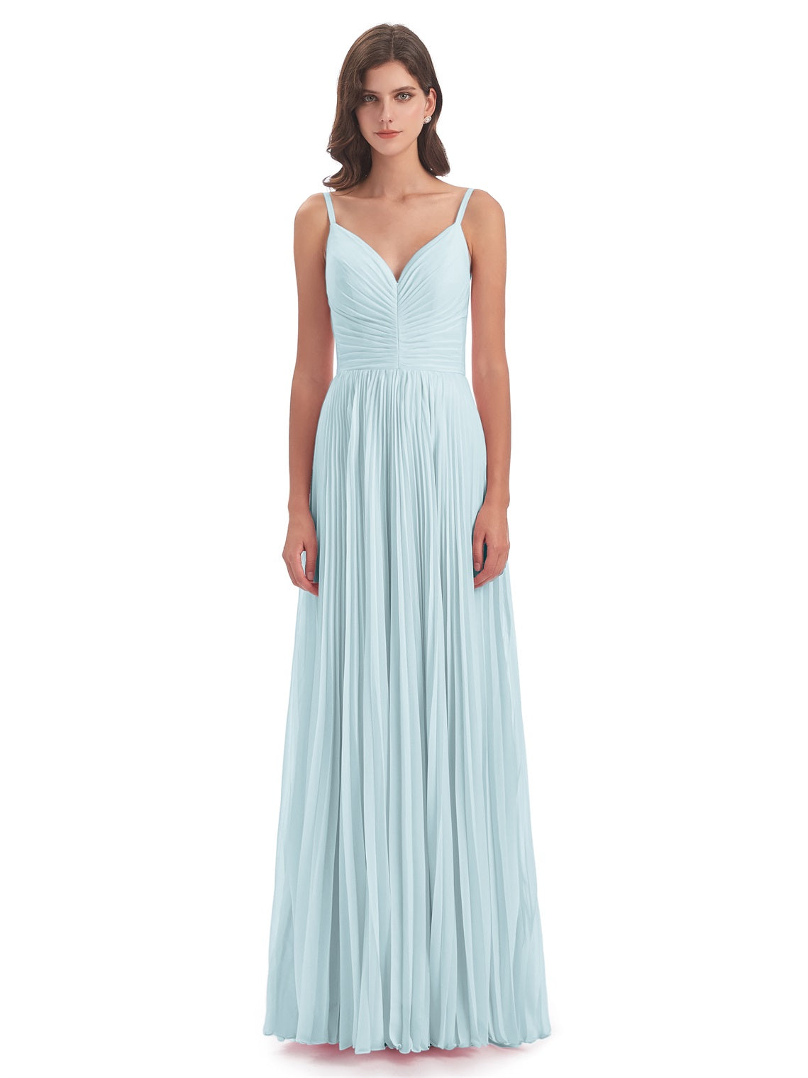 Jazlynn A-Linie Bodenlange Spaghetti-Trägern Chiffon Lange Brautjungfernkleider