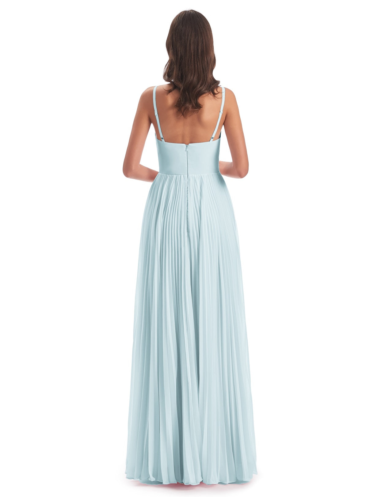Jazlynn A-Linie Bodenlange Spaghetti-Trägern Chiffon Lange Brautjungfernkleider