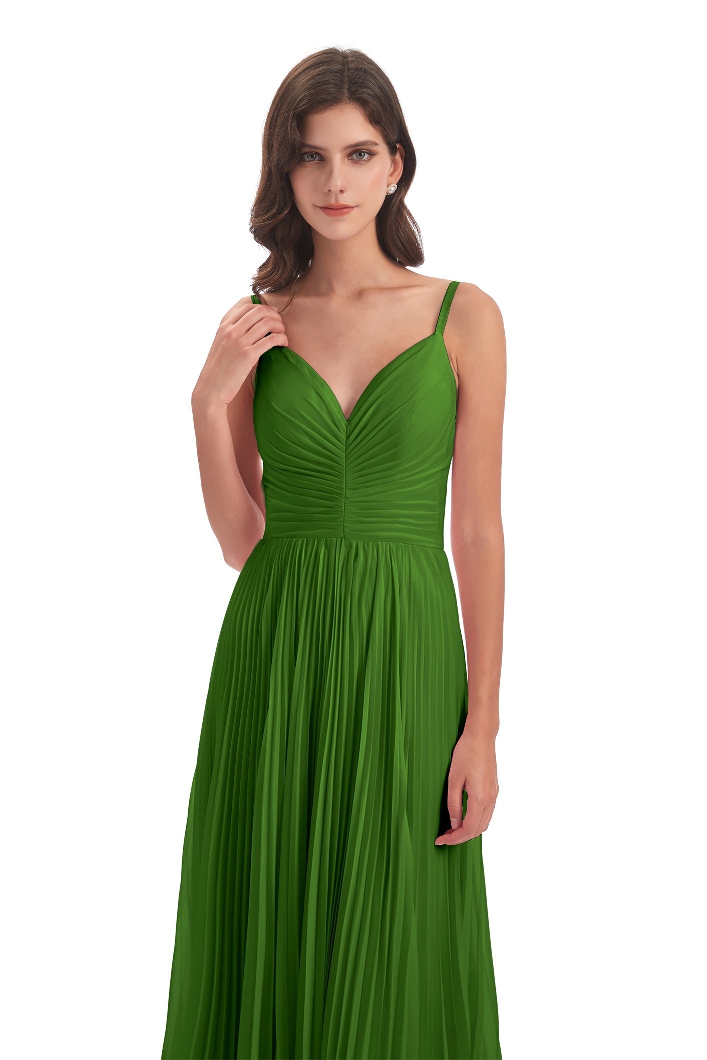 Jazlynn A-Linie Bodenlange Spaghetti-Trägern Chiffon Lange Brautjungfernkleider