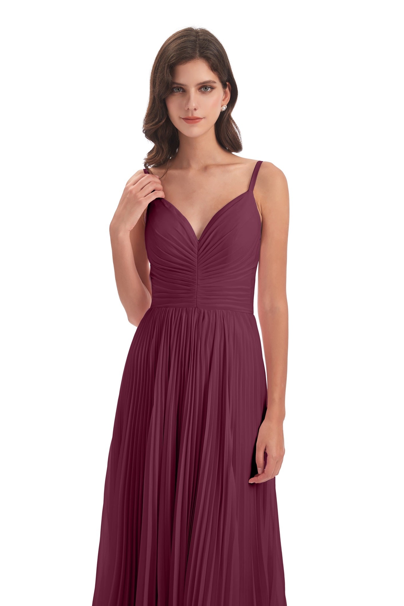 Jazlynn A-Linie Bodenlange Spaghetti-Trägern Chiffon Lange Brautjungfernkleider