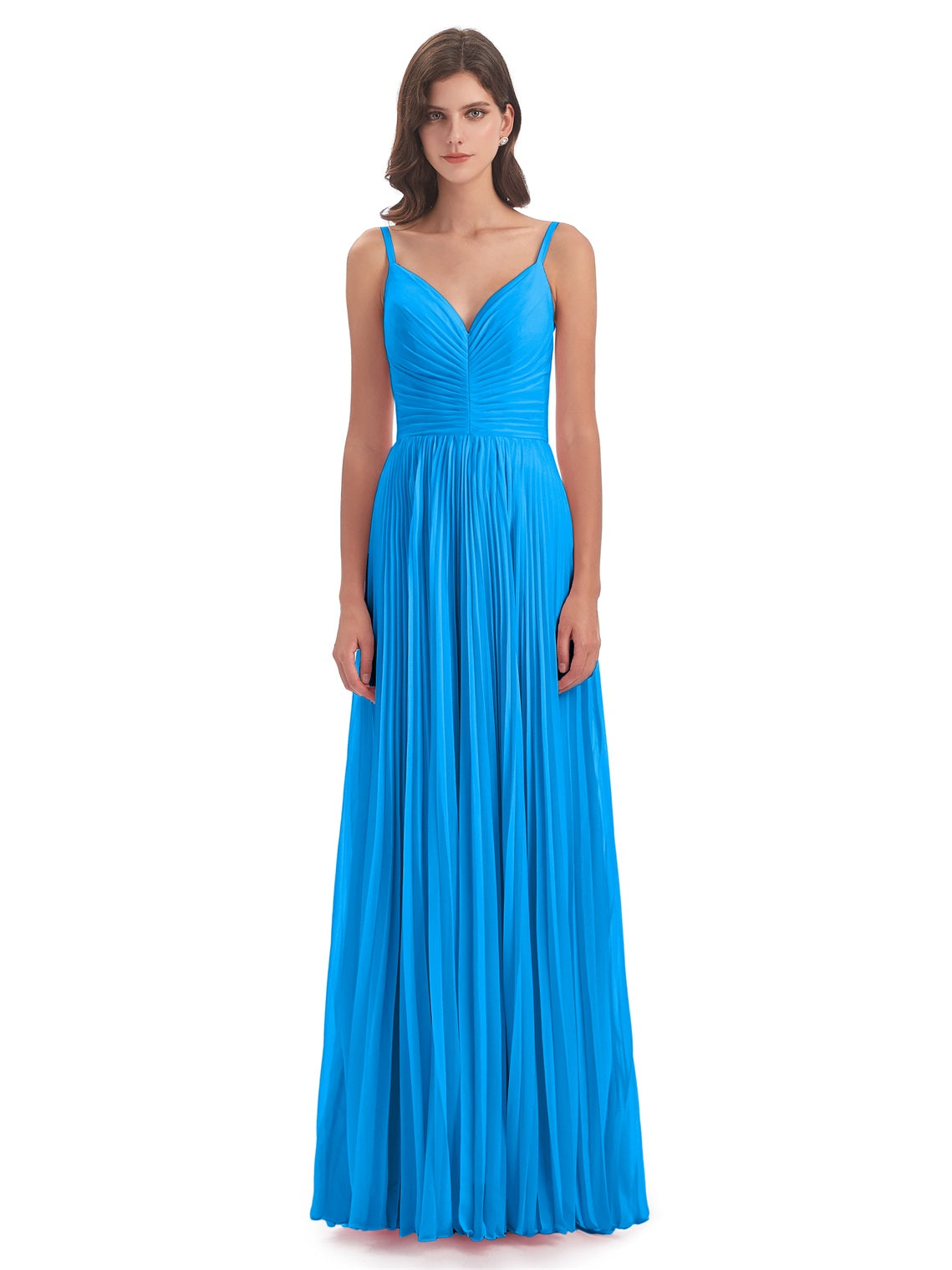 Jazlynn A-Linie Bodenlange Spaghetti-Trägern Chiffon Lange Brautjungfernkleider