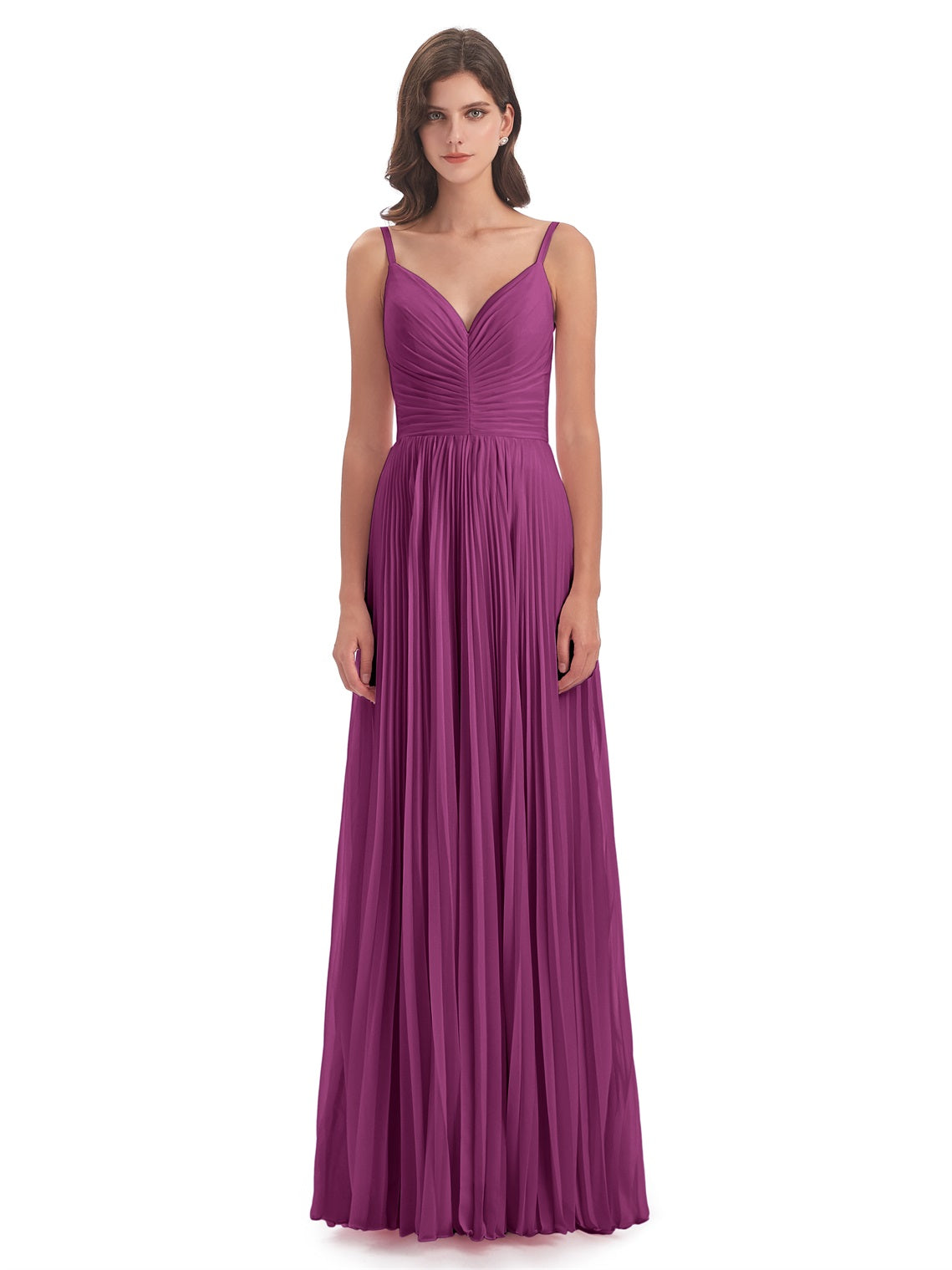 Jazlynn A-Linie Bodenlange Spaghetti-Trägern Chiffon Lange Brautjungfernkleider