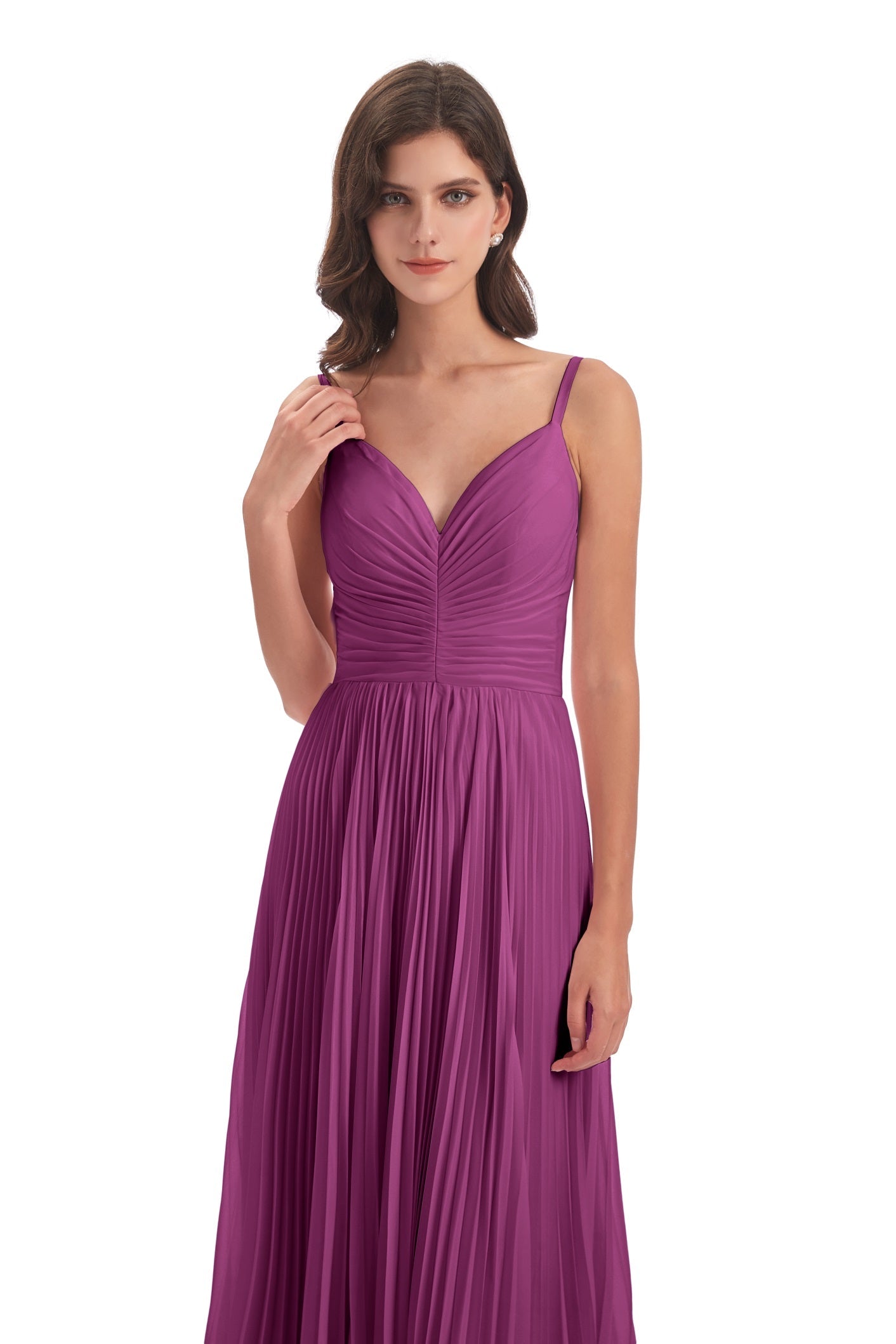 Jazlynn A-Linie Bodenlange Spaghetti-Trägern Chiffon Lange Brautjungfernkleider