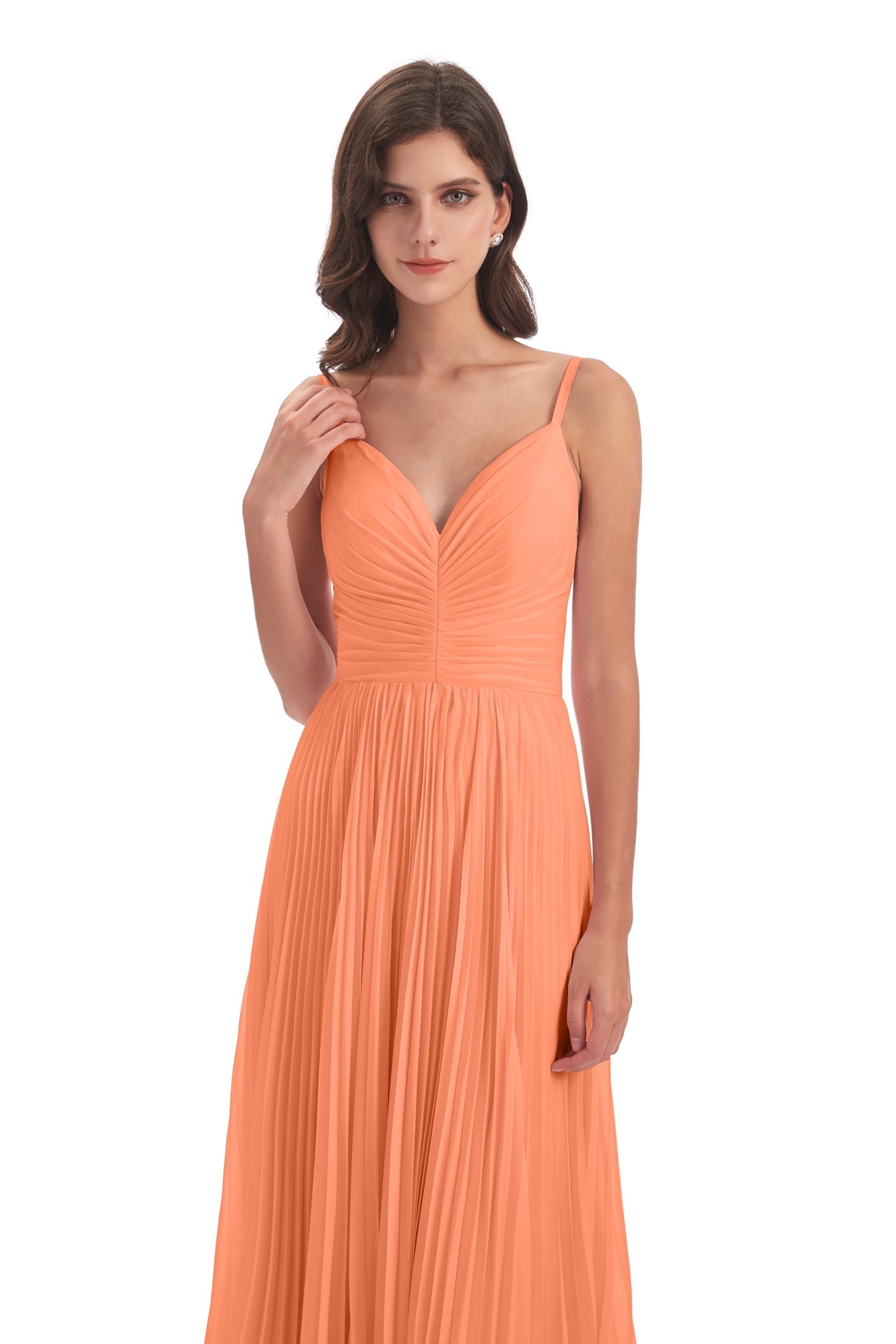 Jazlynn A-Linie Bodenlange Spaghetti-Trägern Chiffon Lange Brautjungfernkleider