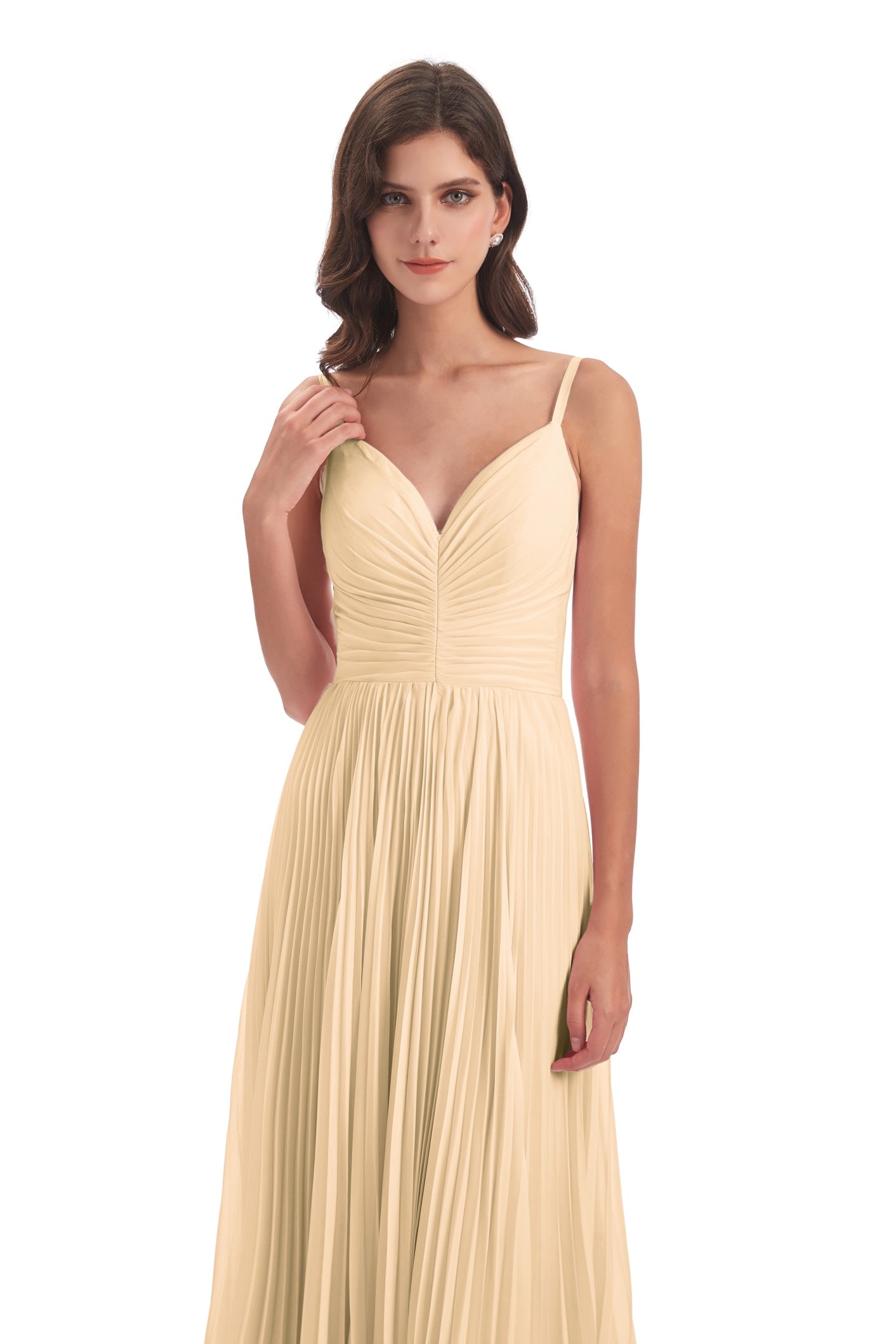 Jazlynn A-Linie Bodenlange Spaghetti-Trägern Chiffon Lange Brautjungfernkleider