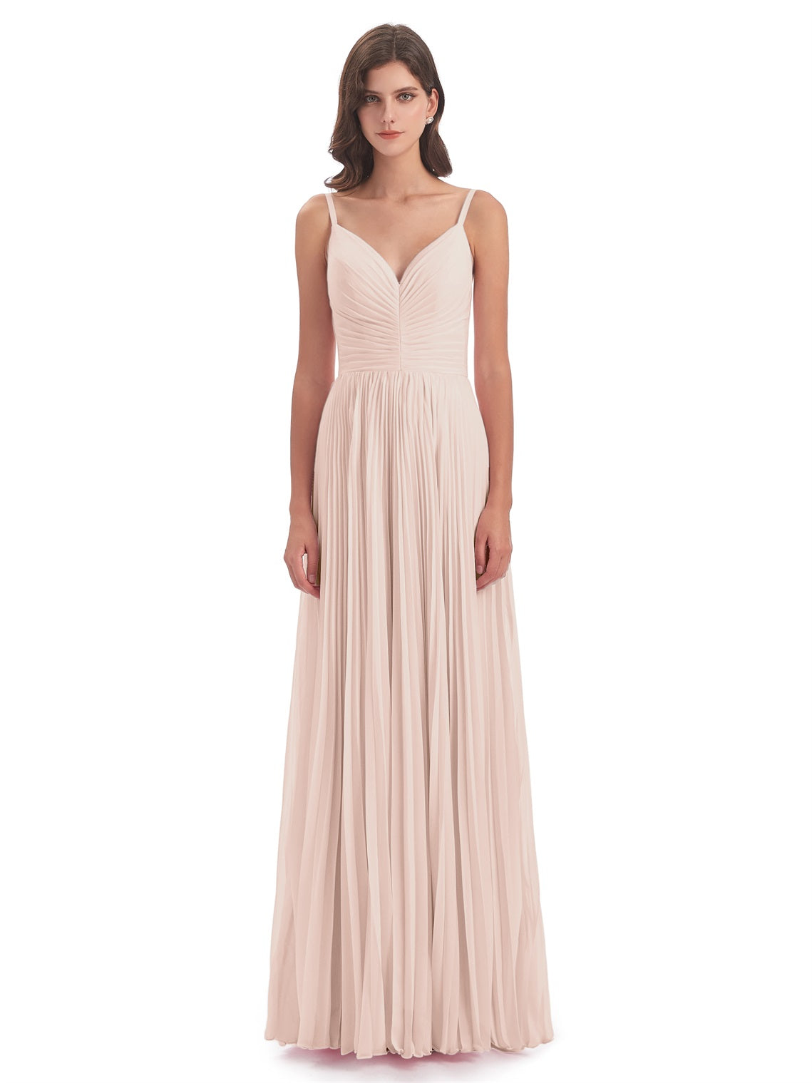 Jazlynn A-Linie Bodenlange Spaghetti-Trägern Chiffon Lange Brautjungfernkleider