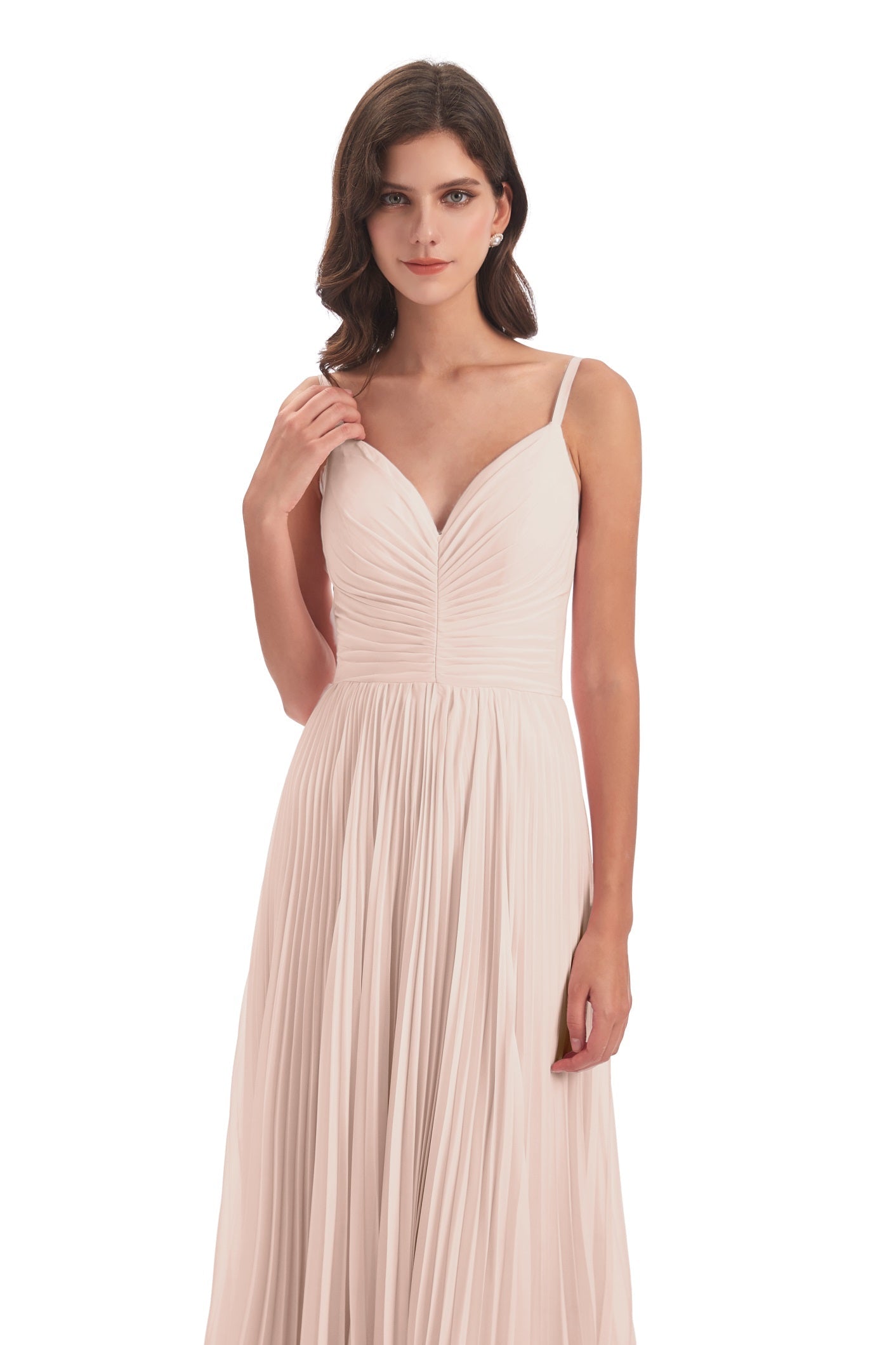 Jazlynn A-Linie Bodenlange Spaghetti-Trägern Chiffon Lange Brautjungfernkleider