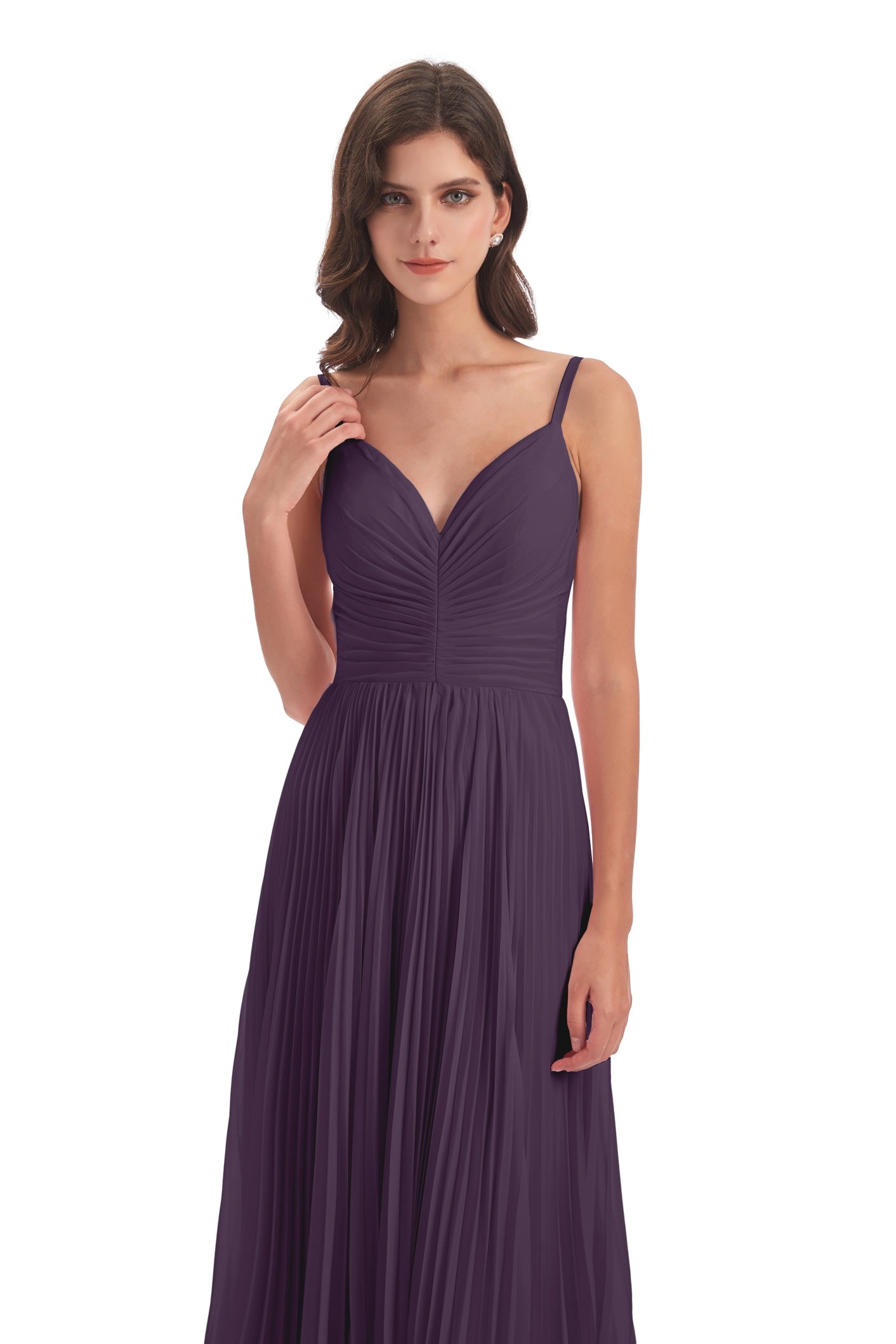 Jazlynn A-Linie Bodenlange Spaghetti-Trägern Chiffon Lange Brautjungfernkleider