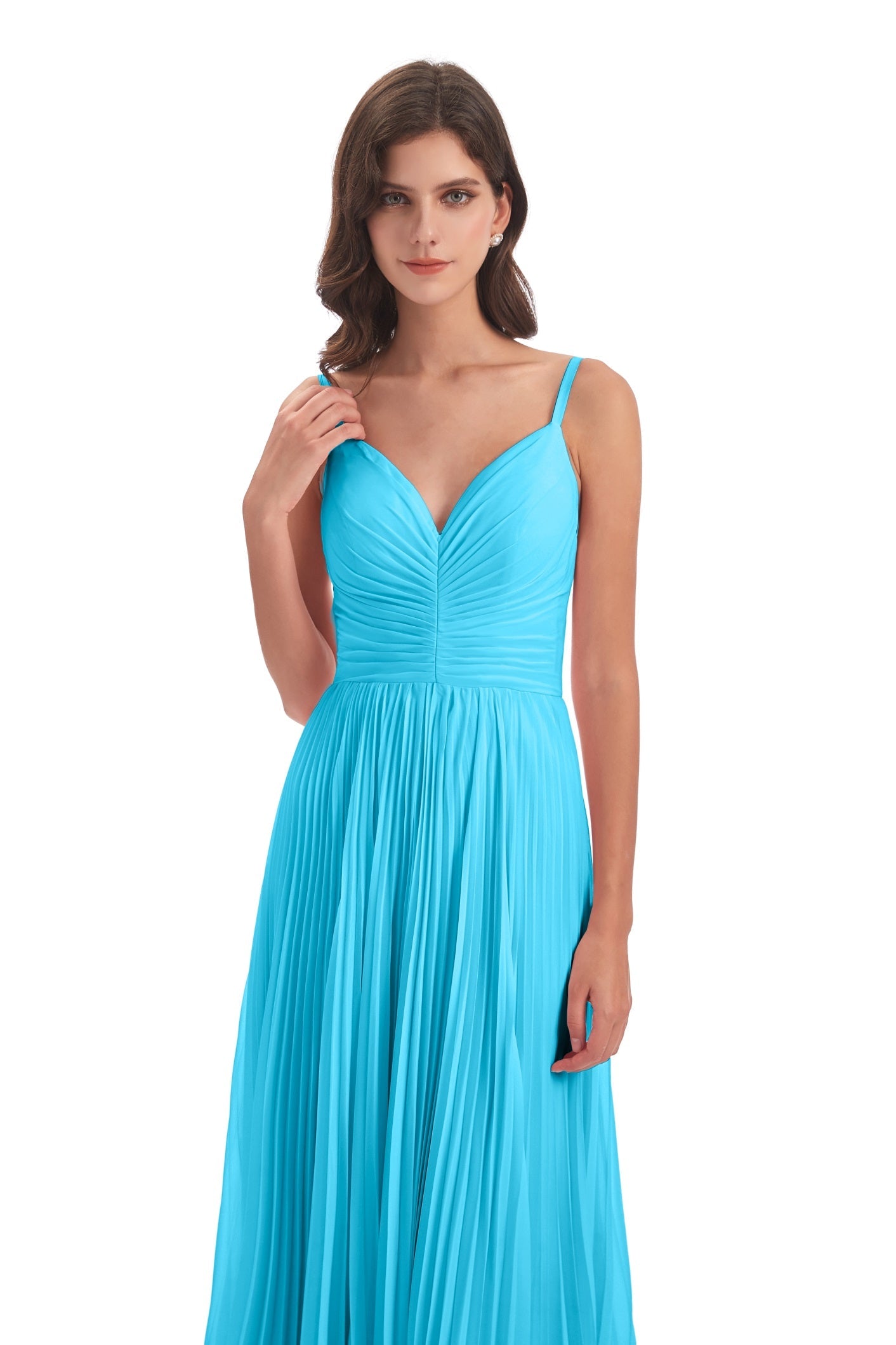 Jazlynn A-Linie Bodenlange Spaghetti-Trägern Chiffon Lange Brautjungfernkleider