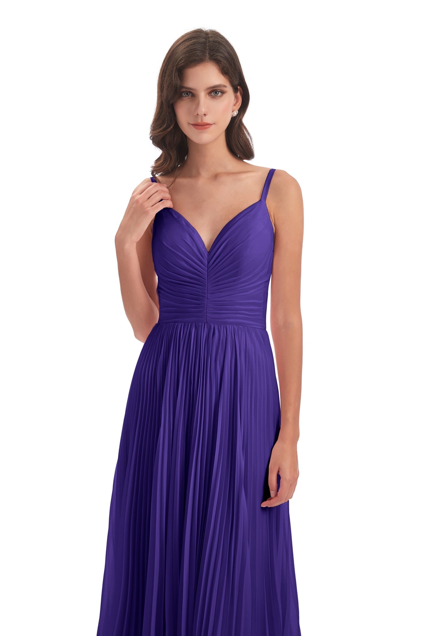 Jazlynn A-Linie Bodenlange Spaghetti-Trägern Chiffon Lange Brautjungfernkleider