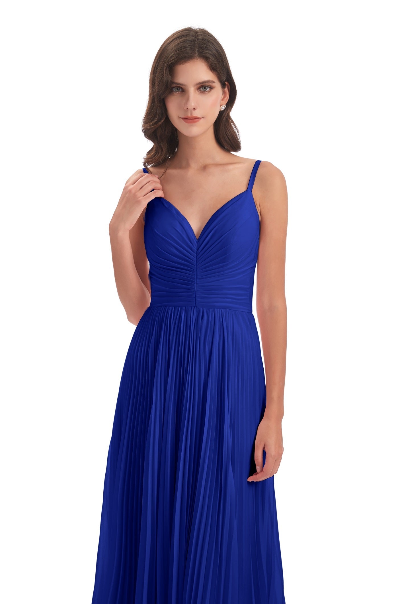 Jazlynn A-Linie Bodenlange Spaghetti-Trägern Chiffon Lange Brautjungfernkleider