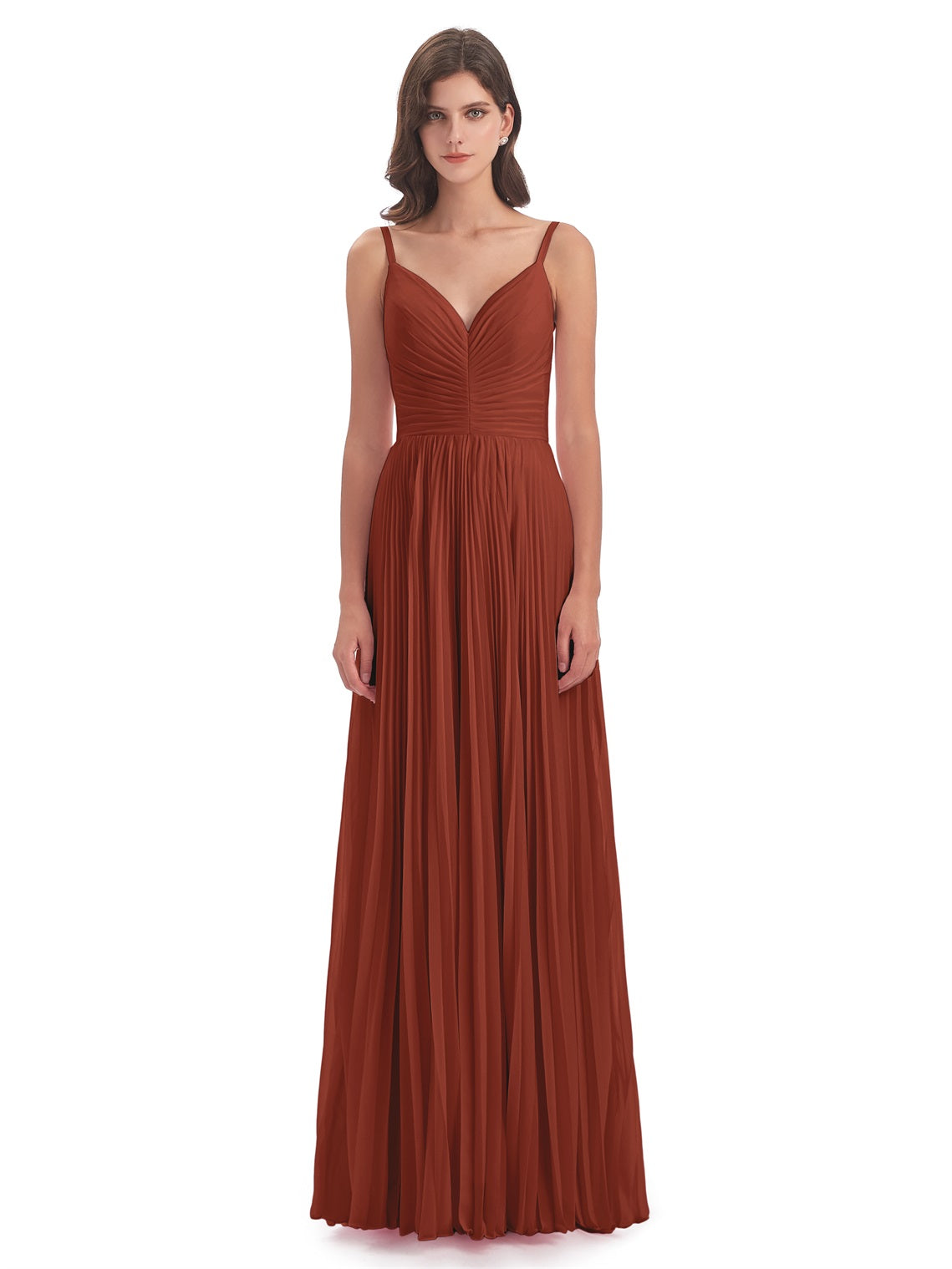 Jazlynn A-Linie Bodenlange Spaghetti-Trägern Chiffon Lange Brautjungfernkleider