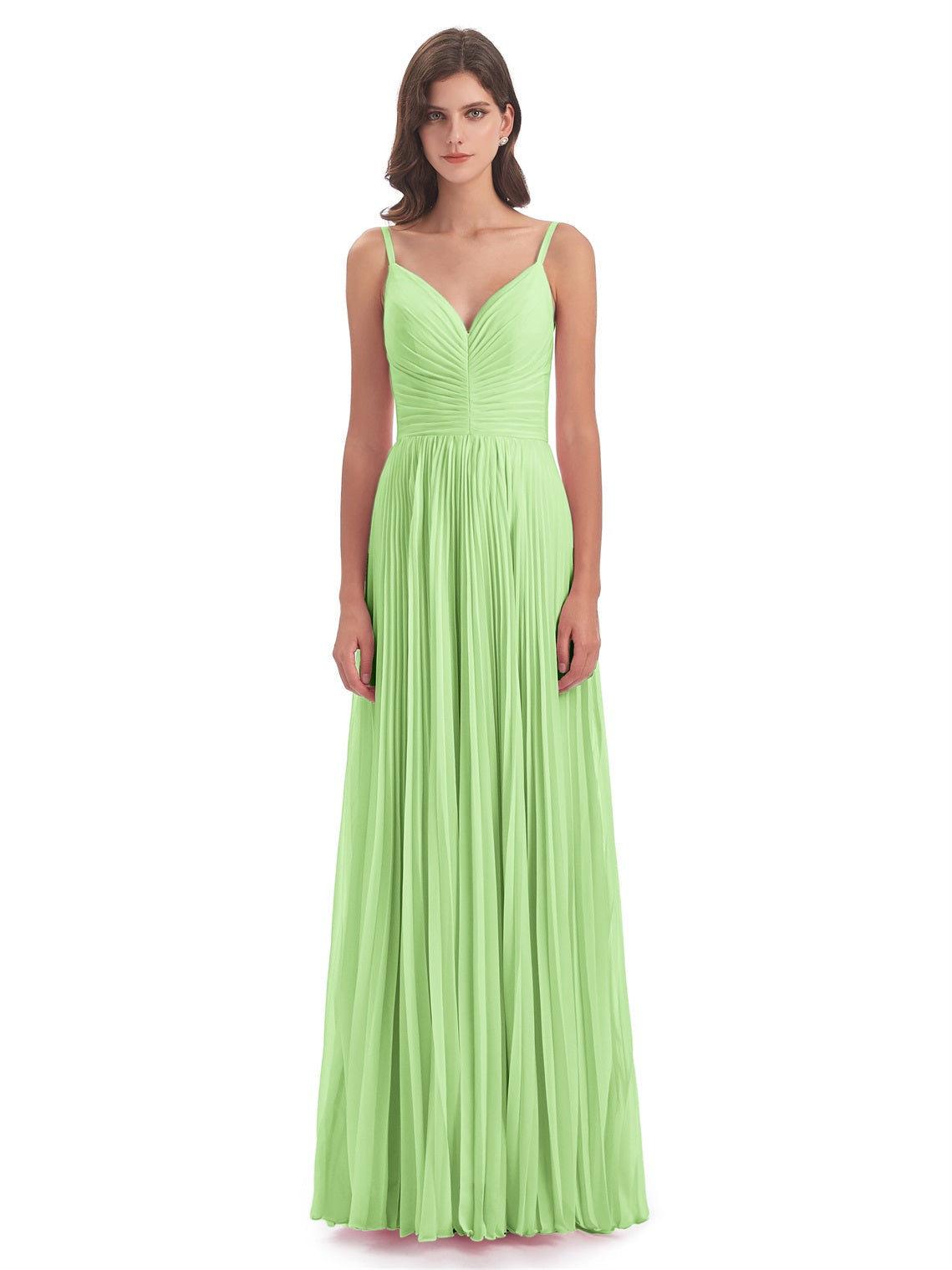 Jazlynn A-Linie Bodenlange Spaghetti-Trägern Chiffon Lange Brautjungfernkleider