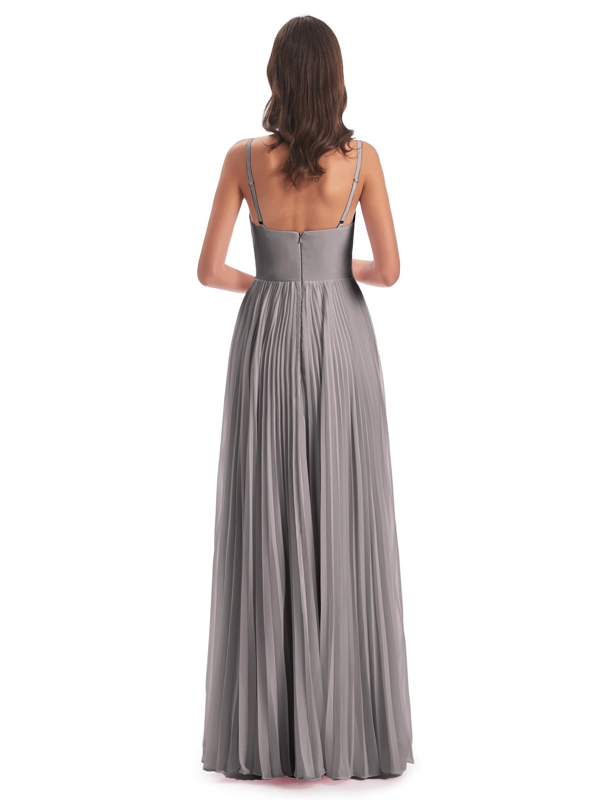 Jazlynn A-Linie Bodenlange Spaghetti-Trägern Chiffon Lange Brautjungfernkleider