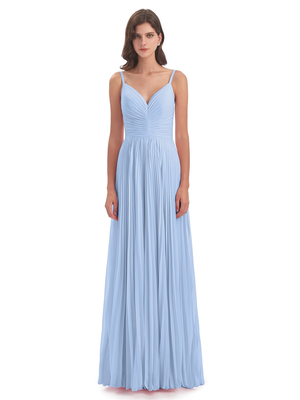 Jazlynn A-Linie Bodenlange Spaghetti-Trägern Chiffon Lange Brautjungfernkleider