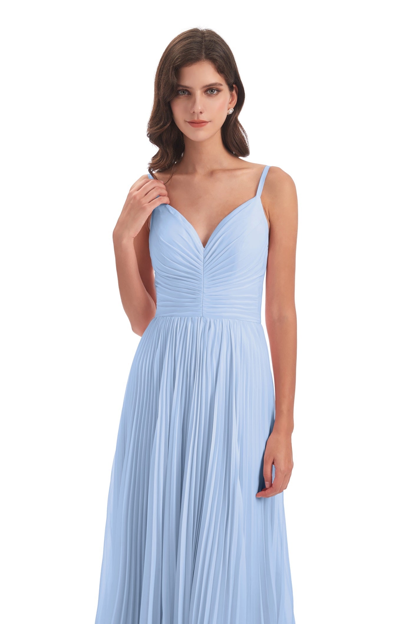 Jazlynn A-Linie Bodenlange Spaghetti-Trägern Chiffon Lange Brautjungfernkleider