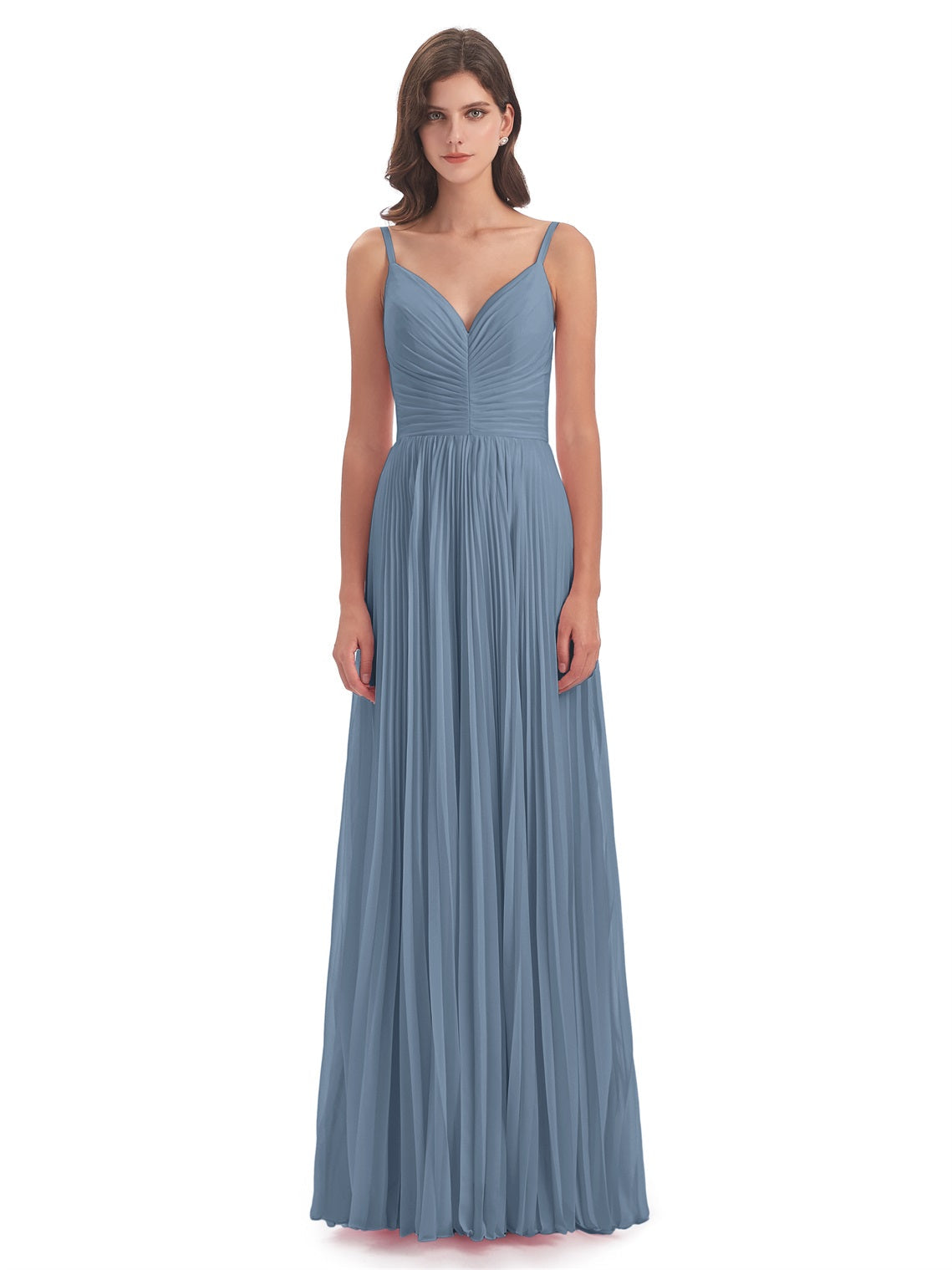 Jazlynn A-Linie Bodenlange Spaghetti-Trägern Chiffon Lange Brautjungfernkleider