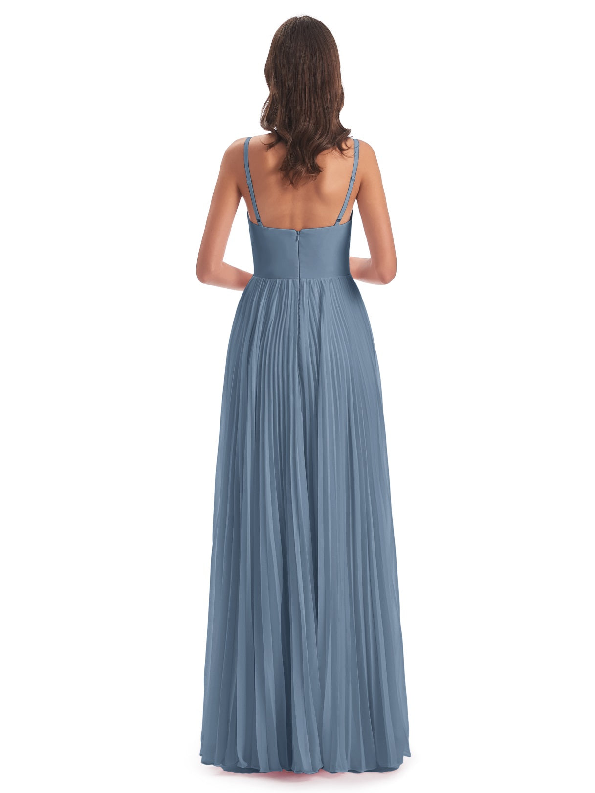 Jazlynn A-Linie Bodenlange Spaghetti-Trägern Chiffon Lange Brautjungfernkleider