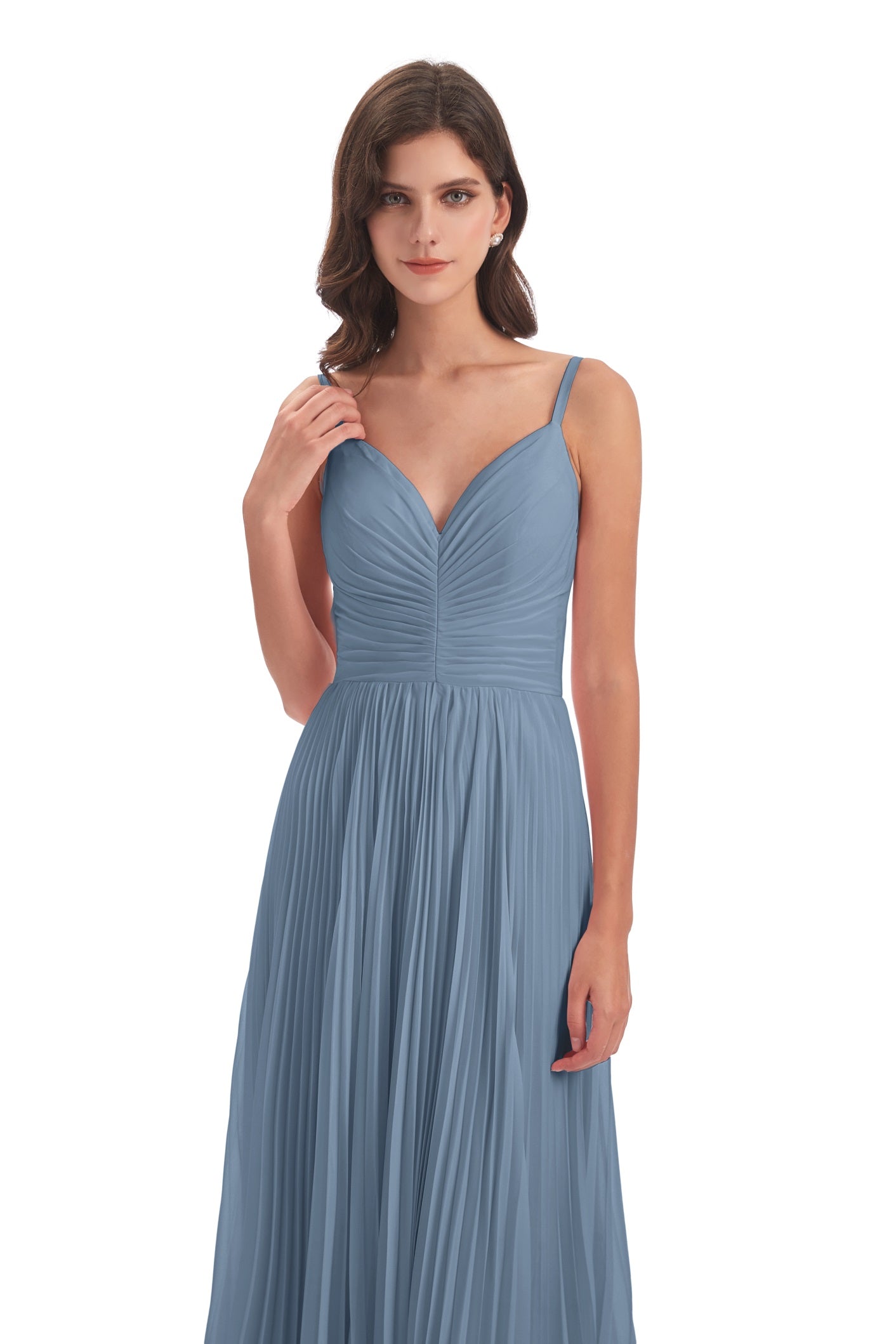 Jazlynn A-Linie Bodenlange Spaghetti-Trägern Chiffon Lange Brautjungfernkleider