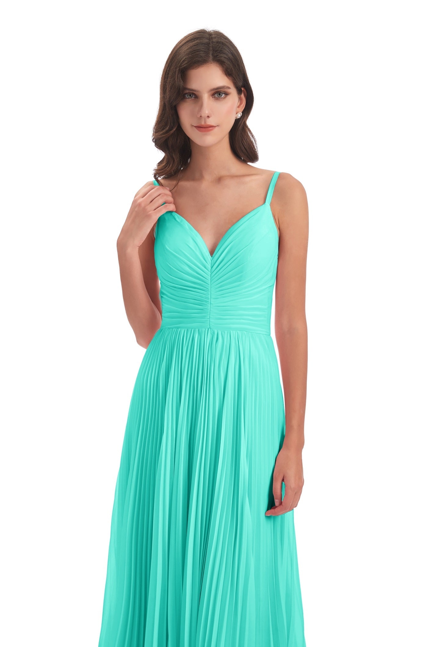 Jazlynn A-Linie Bodenlange Spaghetti-Trägern Chiffon Lange Brautjungfernkleider