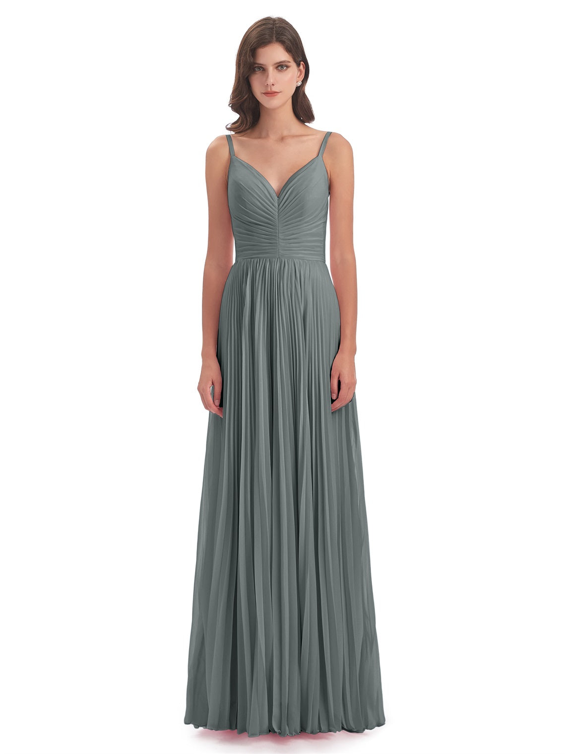 Jazlynn A-Linie Bodenlange Spaghetti-Trägern Chiffon Lange Brautjungfernkleider
