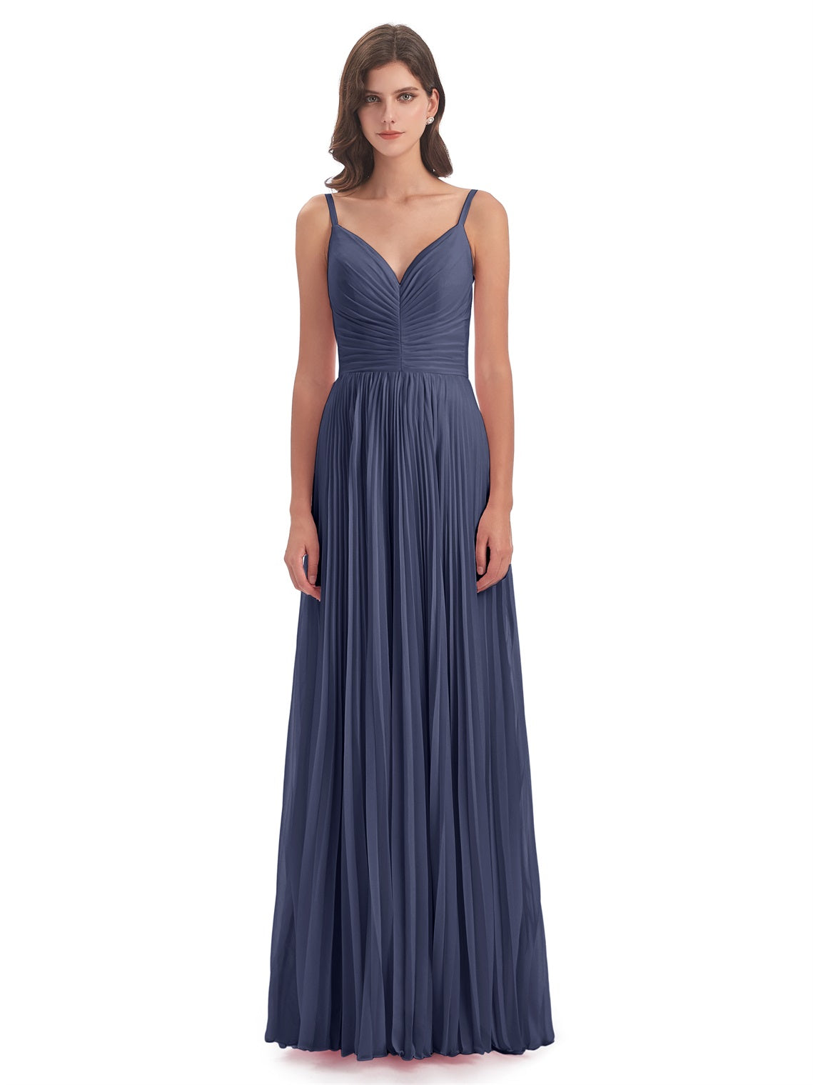 Jazlynn A-Linie Bodenlange Spaghetti-Trägern Chiffon Lange Brautjungfernkleider