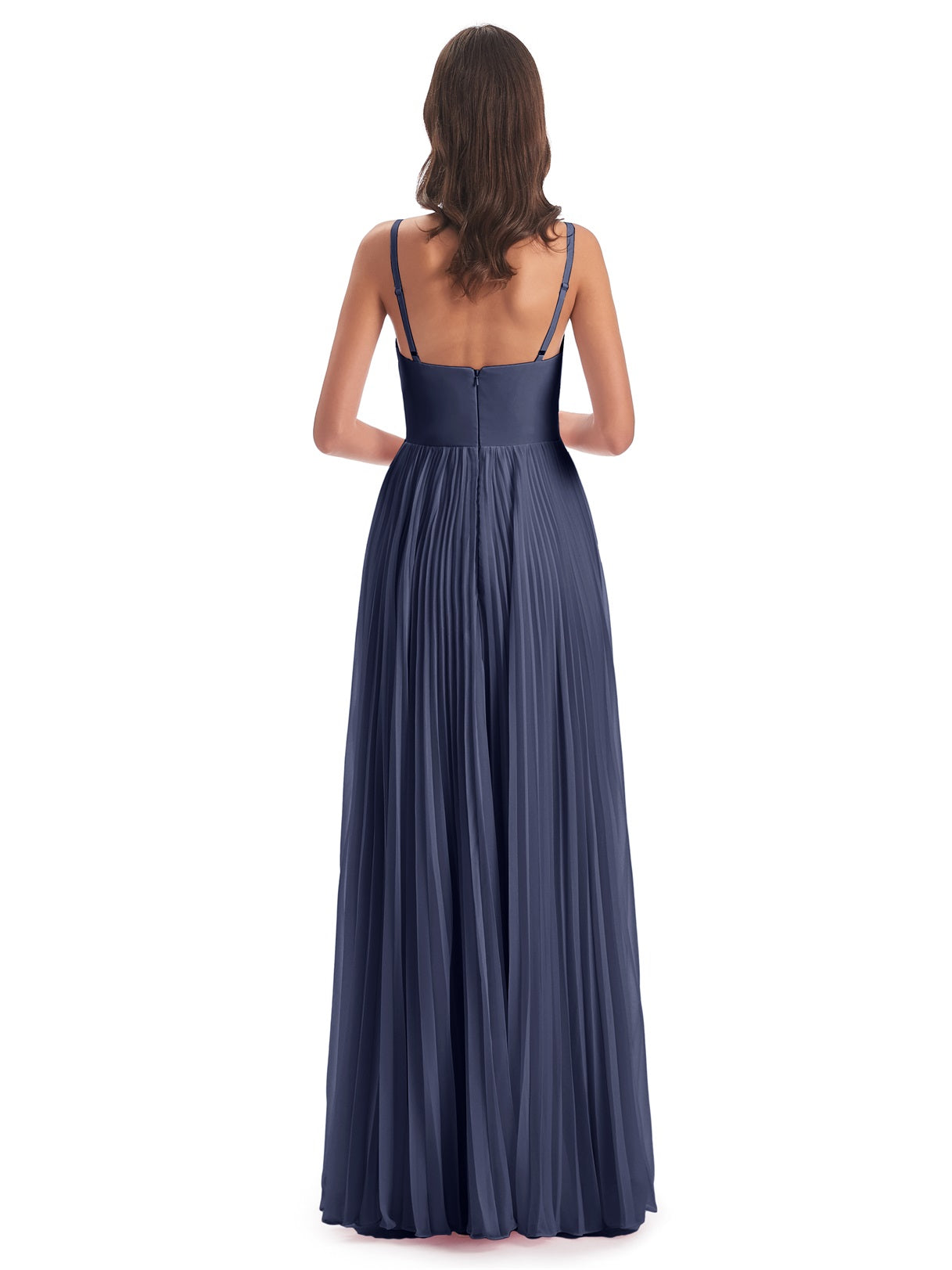 Jazlynn A-Linie Bodenlange Spaghetti-Trägern Chiffon Lange Brautjungfernkleider