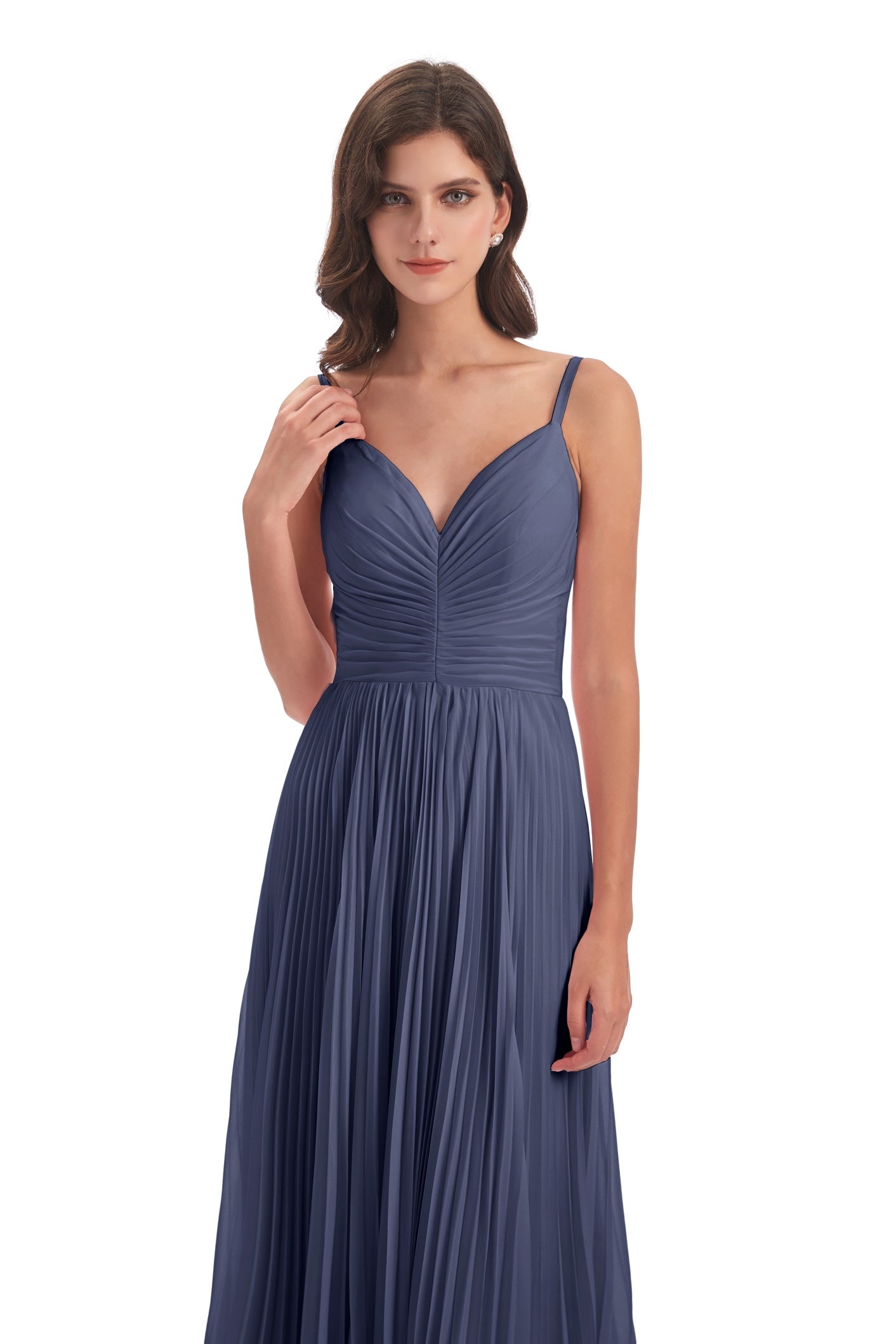 Jazlynn A-Linie Bodenlange Spaghetti-Trägern Chiffon Lange Brautjungfernkleider