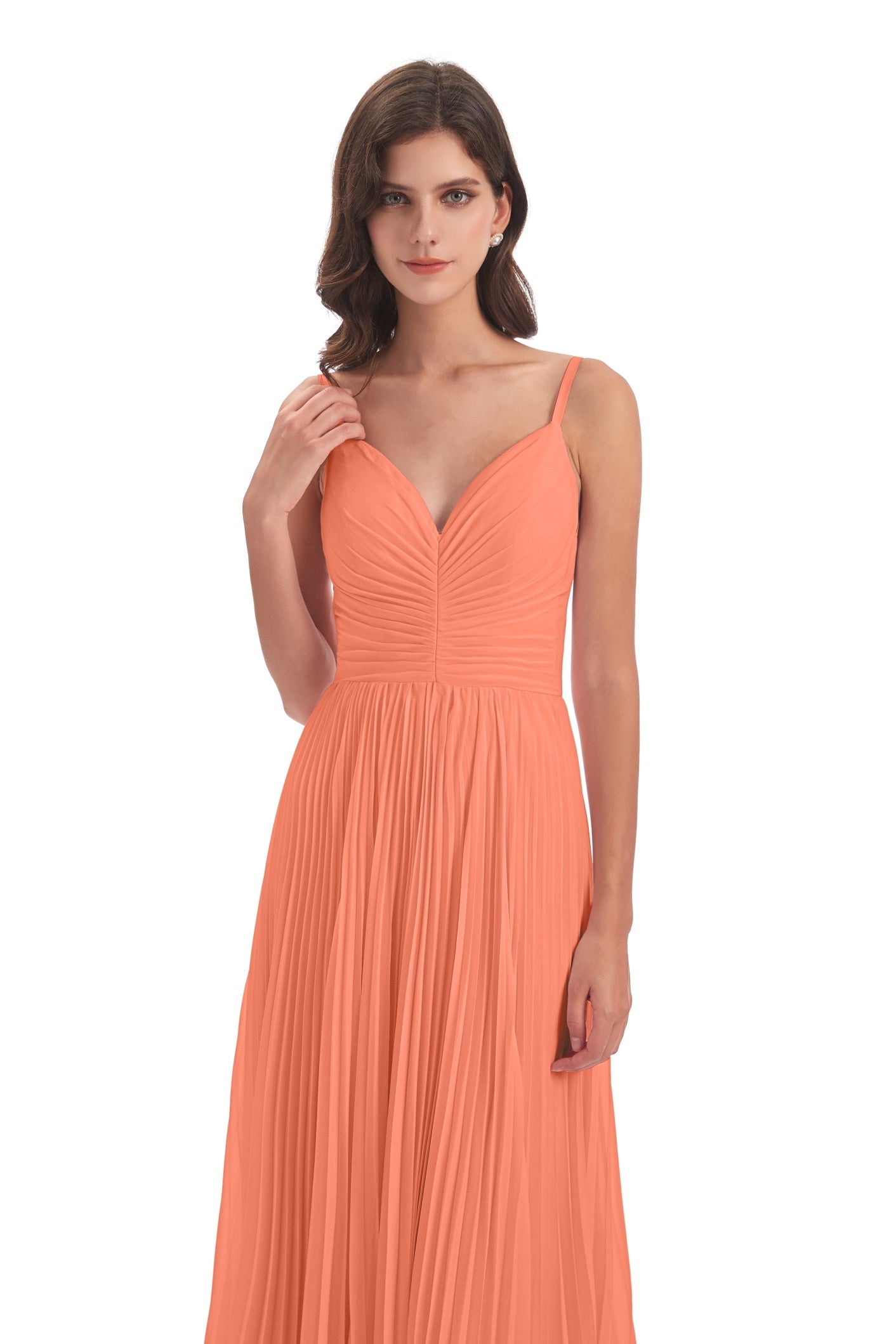 Jazlynn A-Linie Bodenlange Spaghetti-Trägern Chiffon Lange Brautjungfernkleider