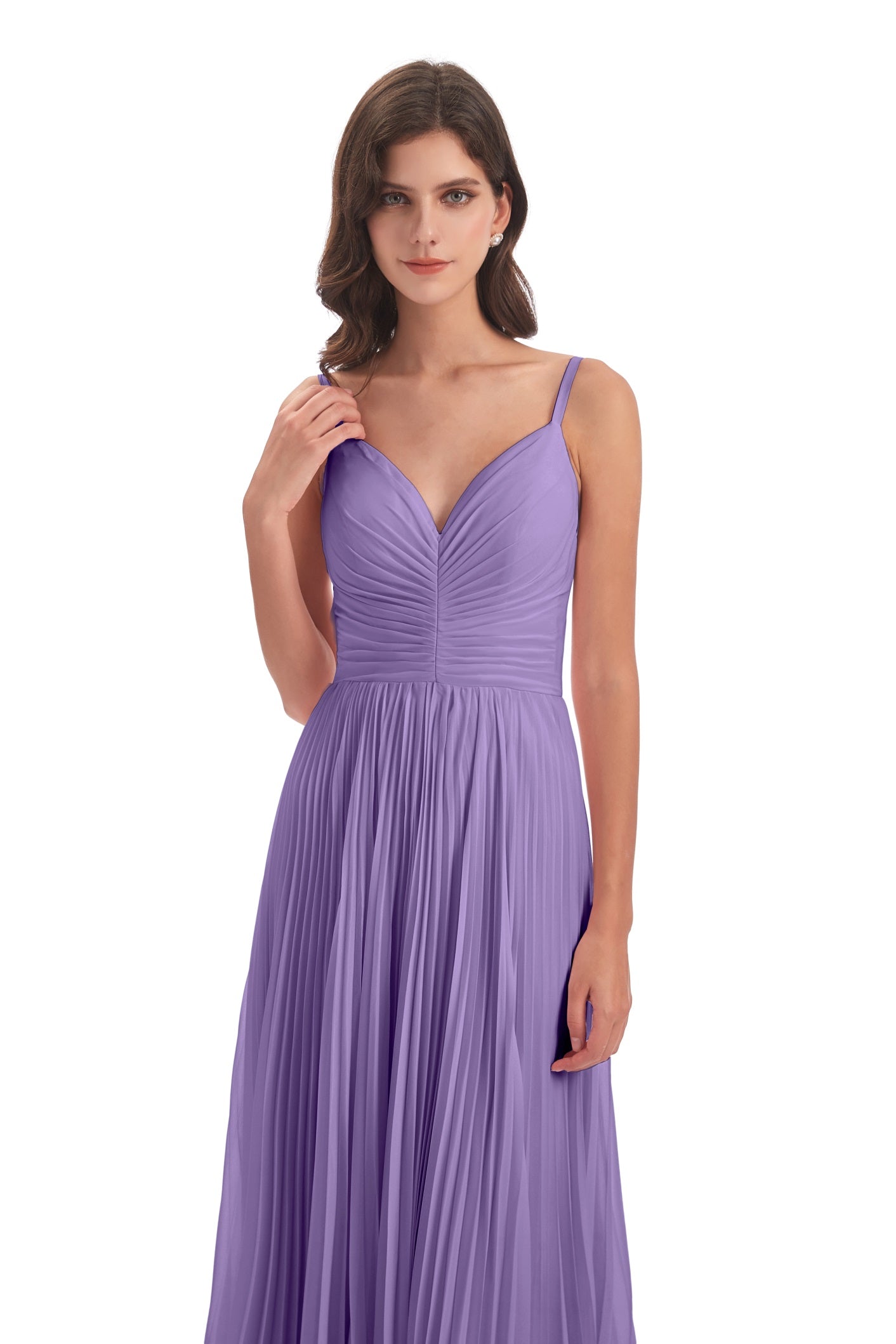 Jazlynn A-Linie Bodenlange Spaghetti-Trägern Chiffon Lange Brautjungfernkleider