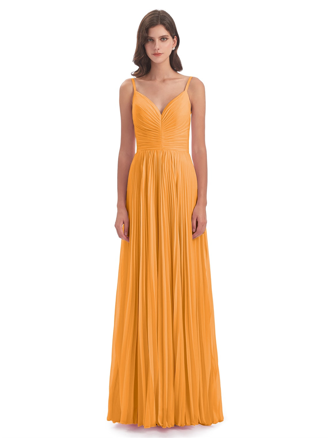 Jazlynn A-Linie Bodenlange Spaghetti-Trägern Chiffon Lange Brautjungfernkleider