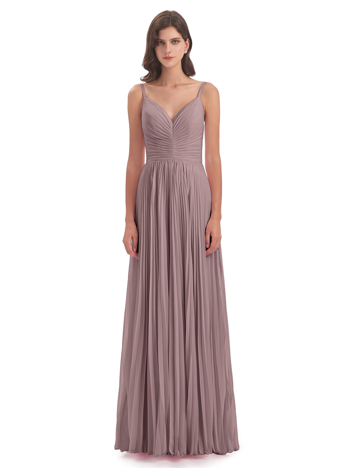 Jazlynn A-Linie Bodenlange Spaghetti-Trägern Chiffon Lange Brautjungfernkleider