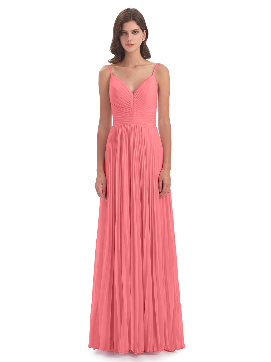 Jazlynn A-Linie Bodenlange Spaghetti-Trägern Chiffon Lange Brautjungfernkleider