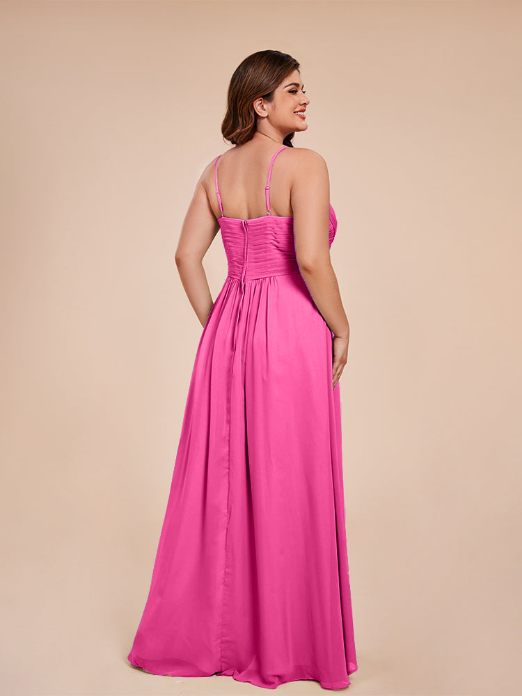 Übergröße Isla A-Linie Spaghettiträger Chiffon Brautjungfernkleider