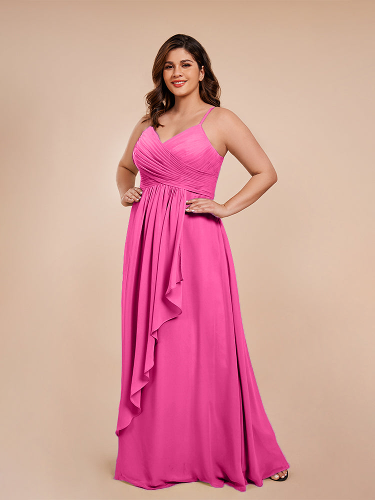 Übergröße Isla A-Linie Spaghettiträger Chiffon Brautjungfernkleider