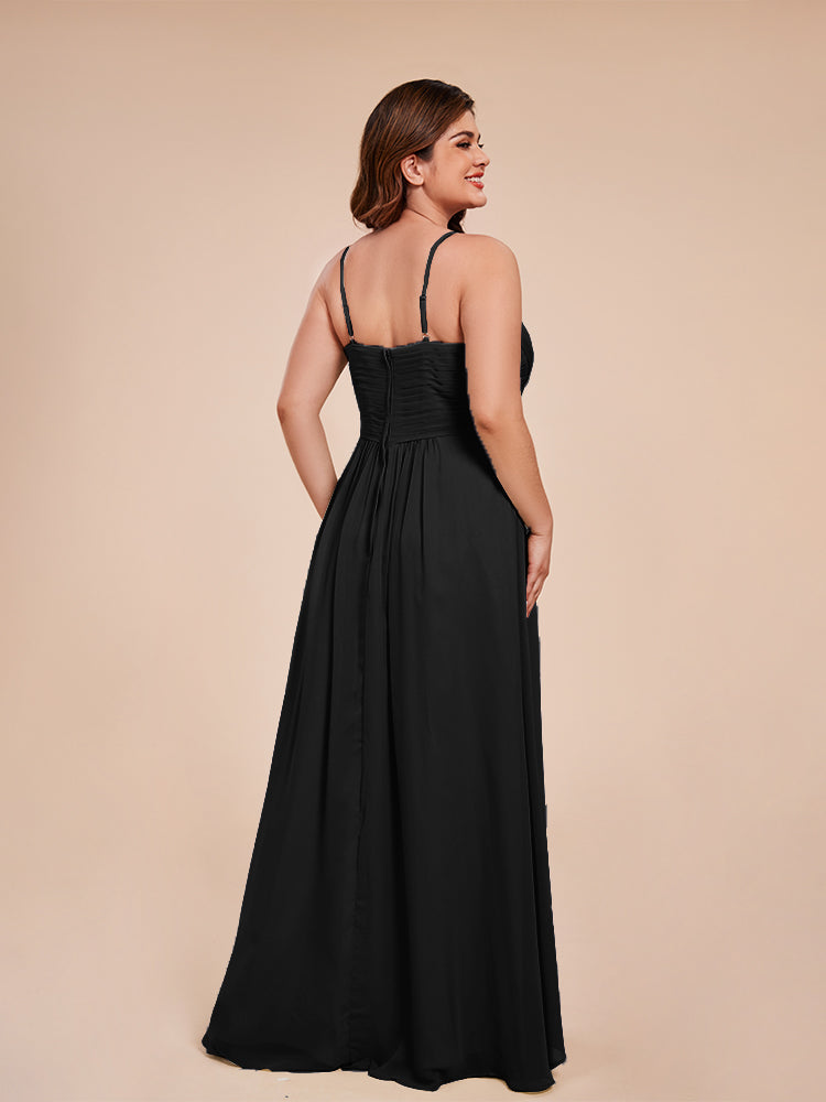 Übergröße Isla A-Linie Spaghettiträger Chiffon Brautjungfernkleider