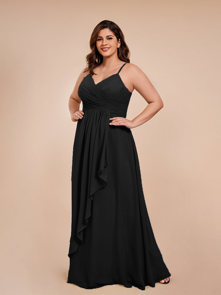 Übergröße Isla A-Linie Spaghettiträger Chiffon Brautjungfernkleider