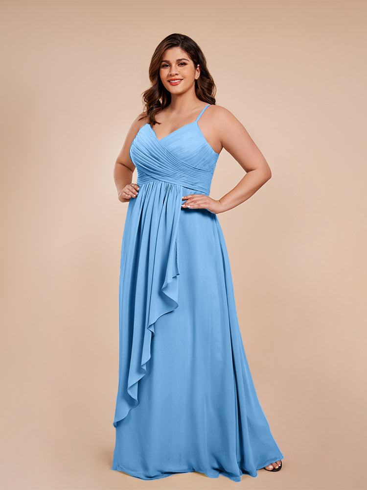 Übergröße Isla A-Linie Spaghettiträger Chiffon Brautjungfernkleider