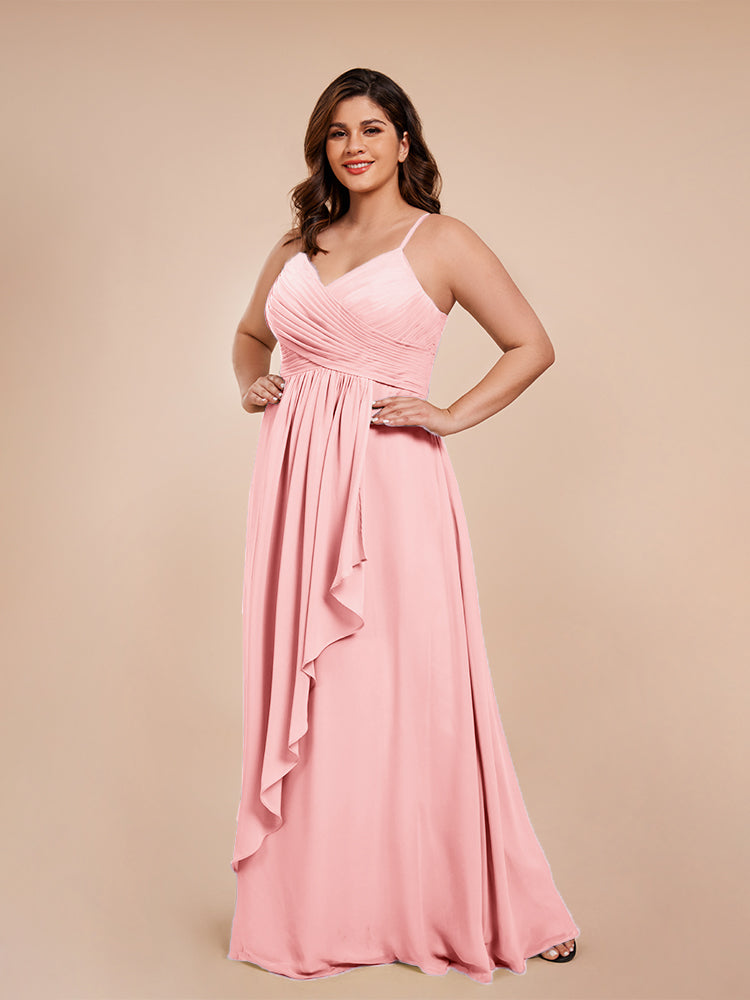 Übergröße Isla A-Linie Spaghettiträger Chiffon Brautjungfernkleider