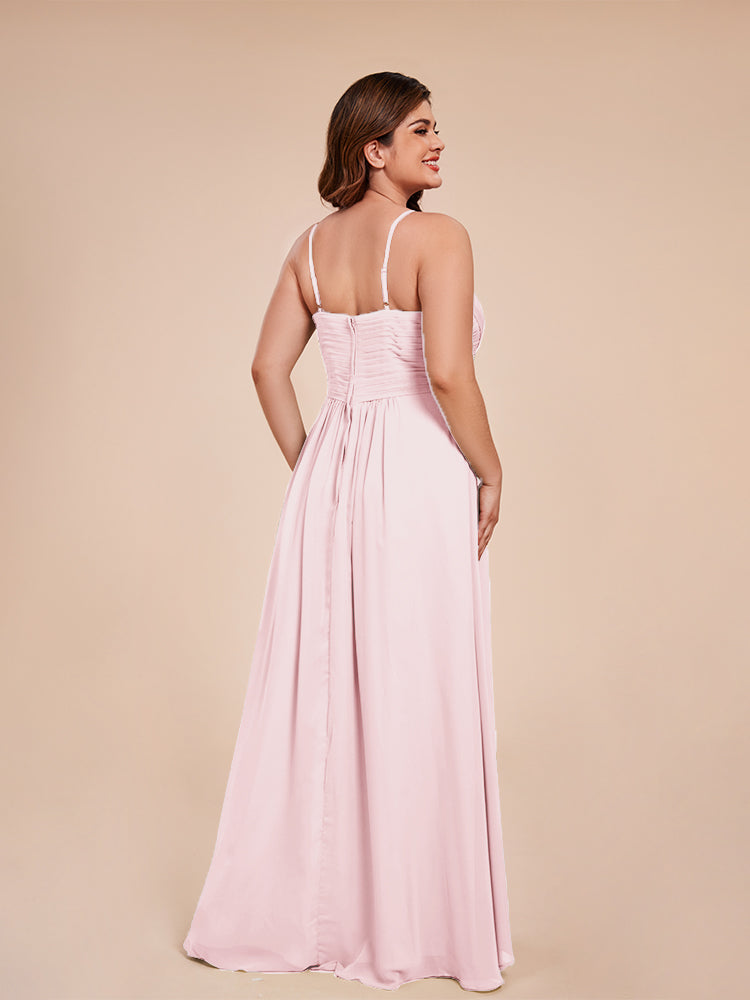 Übergröße Isla A-Linie Spaghettiträger Chiffon Brautjungfernkleider